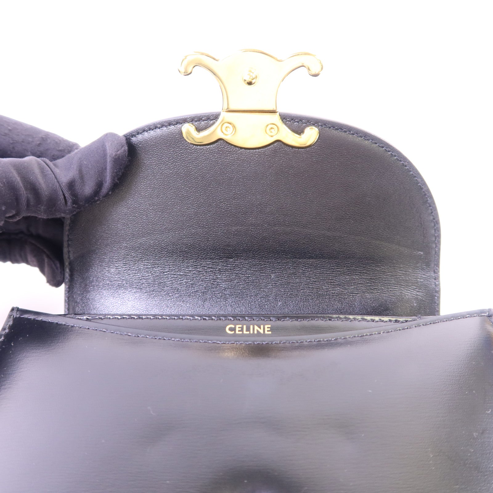 CELINE 牛皮皮革Mini Besace Clea金扣手挽肩背兩用袋