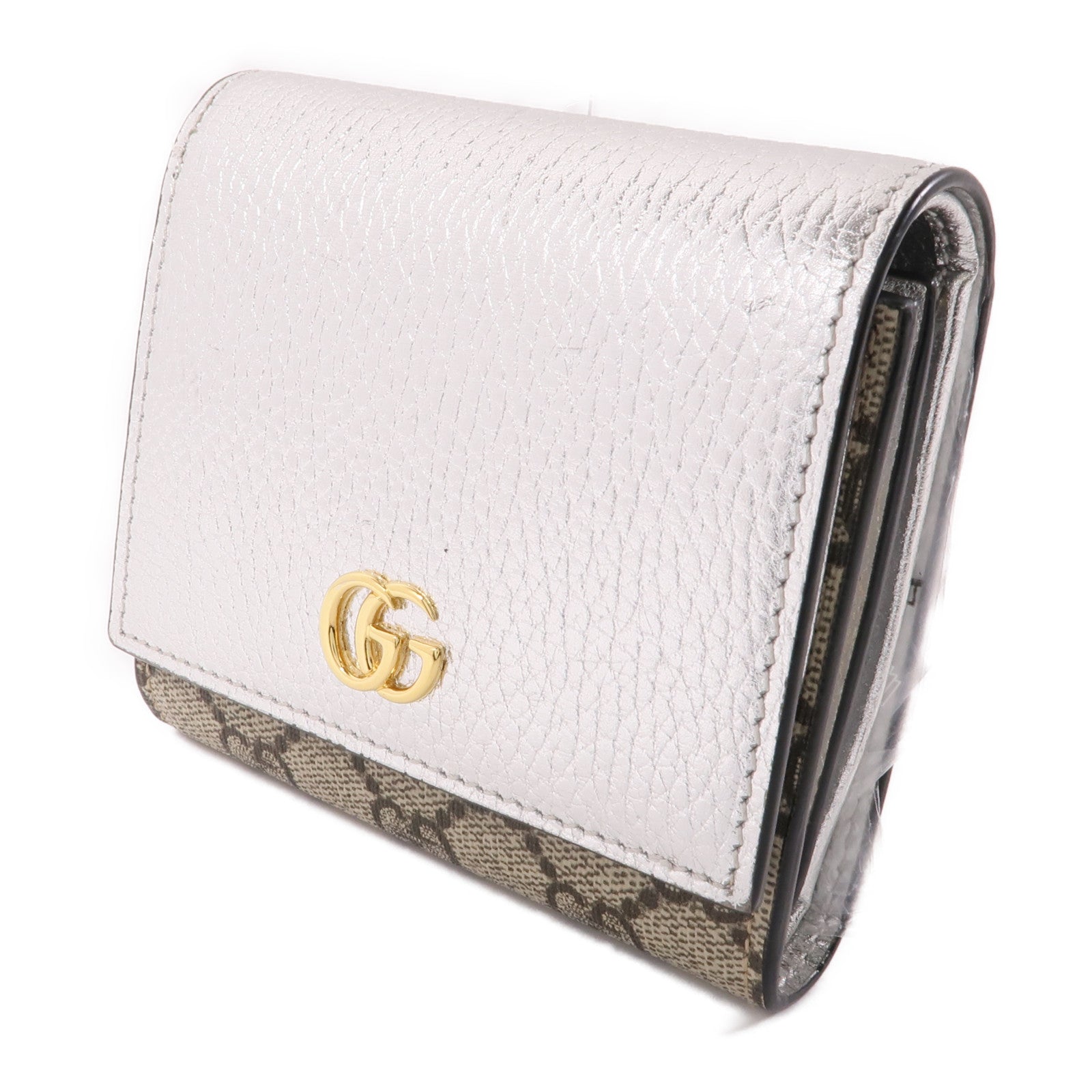 GUCCI 塗層帆布GG Marmont Wallet金扣錢包棕色/銀色