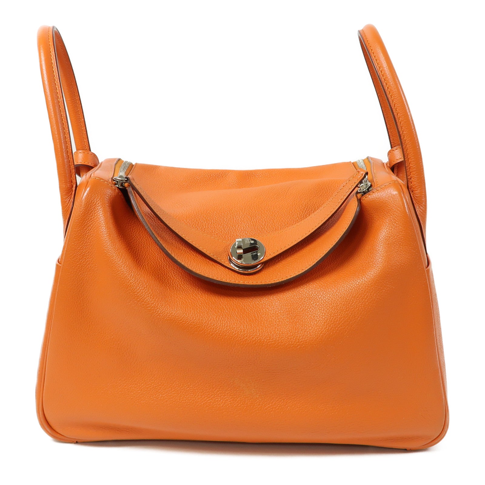 HERMES Evercolor皮革Lindy 30銀扣手挽肩背兩用袋Orange Poppy/橙色