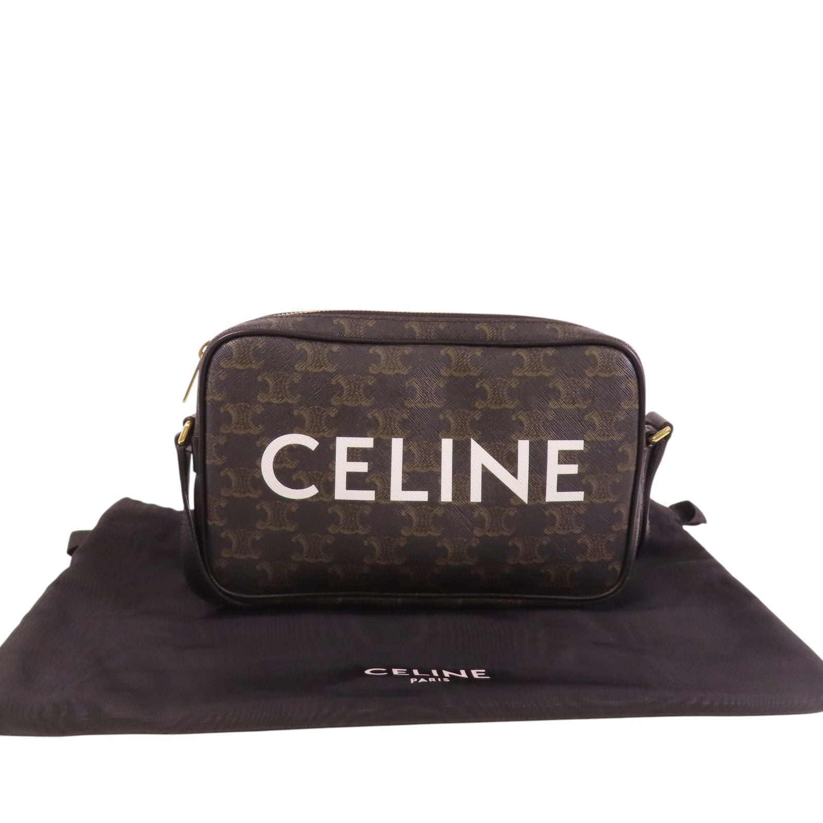 CELINE Trionphe塗層帆布Medium Messenger Bag金扣肩背袋
