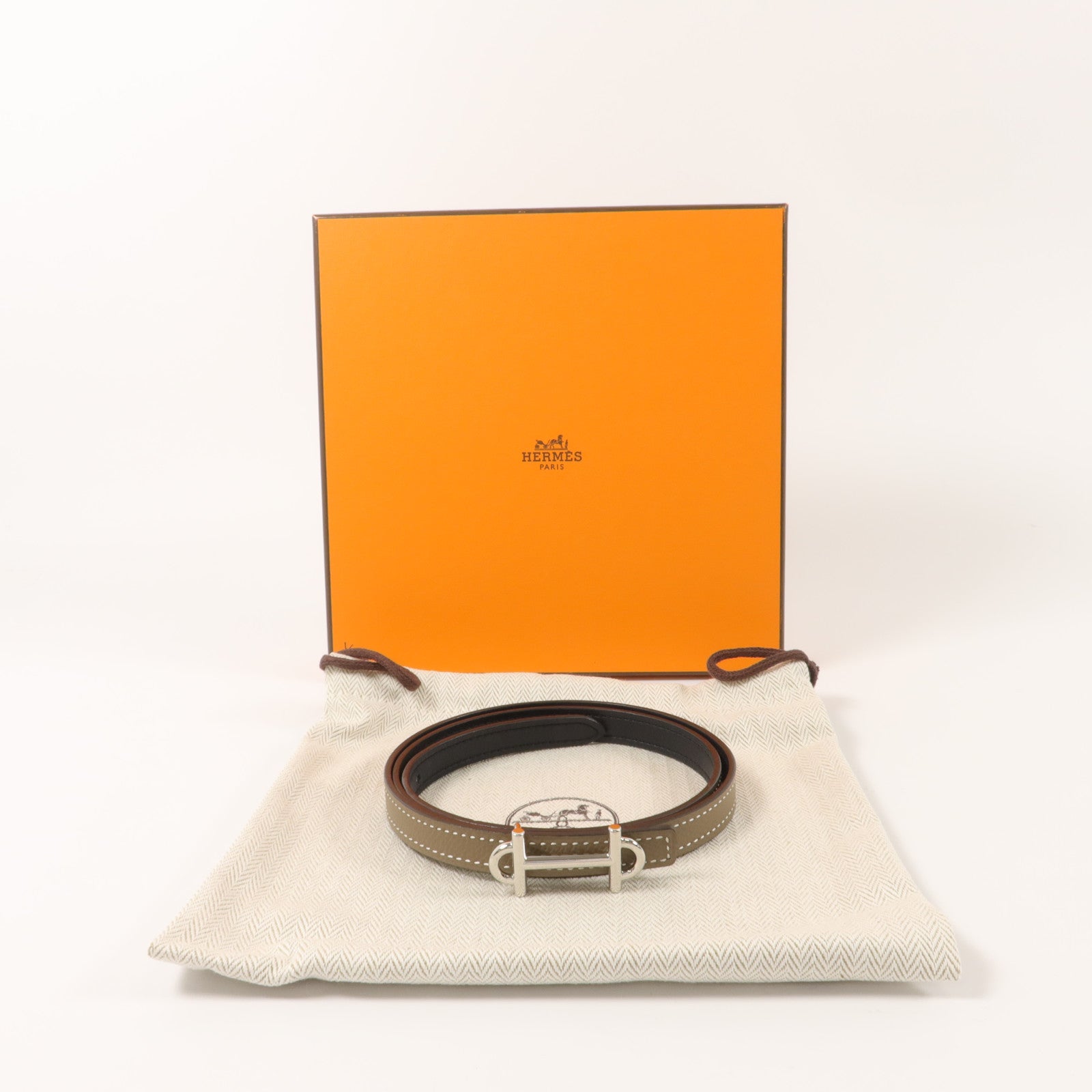 HERMES Epsom皮革/Swift皮革Belt皮帶Etoupe/Noir