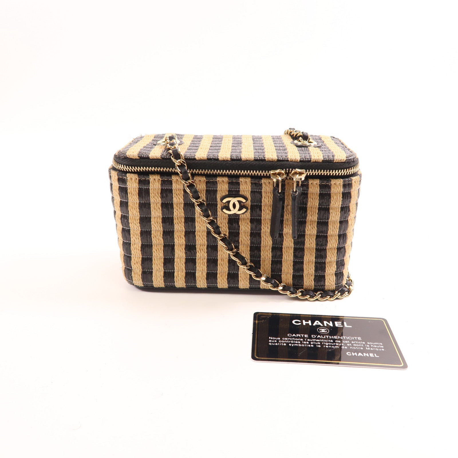 CHANEL 酒椰Vanity Case金扣鏈帶肩背袋