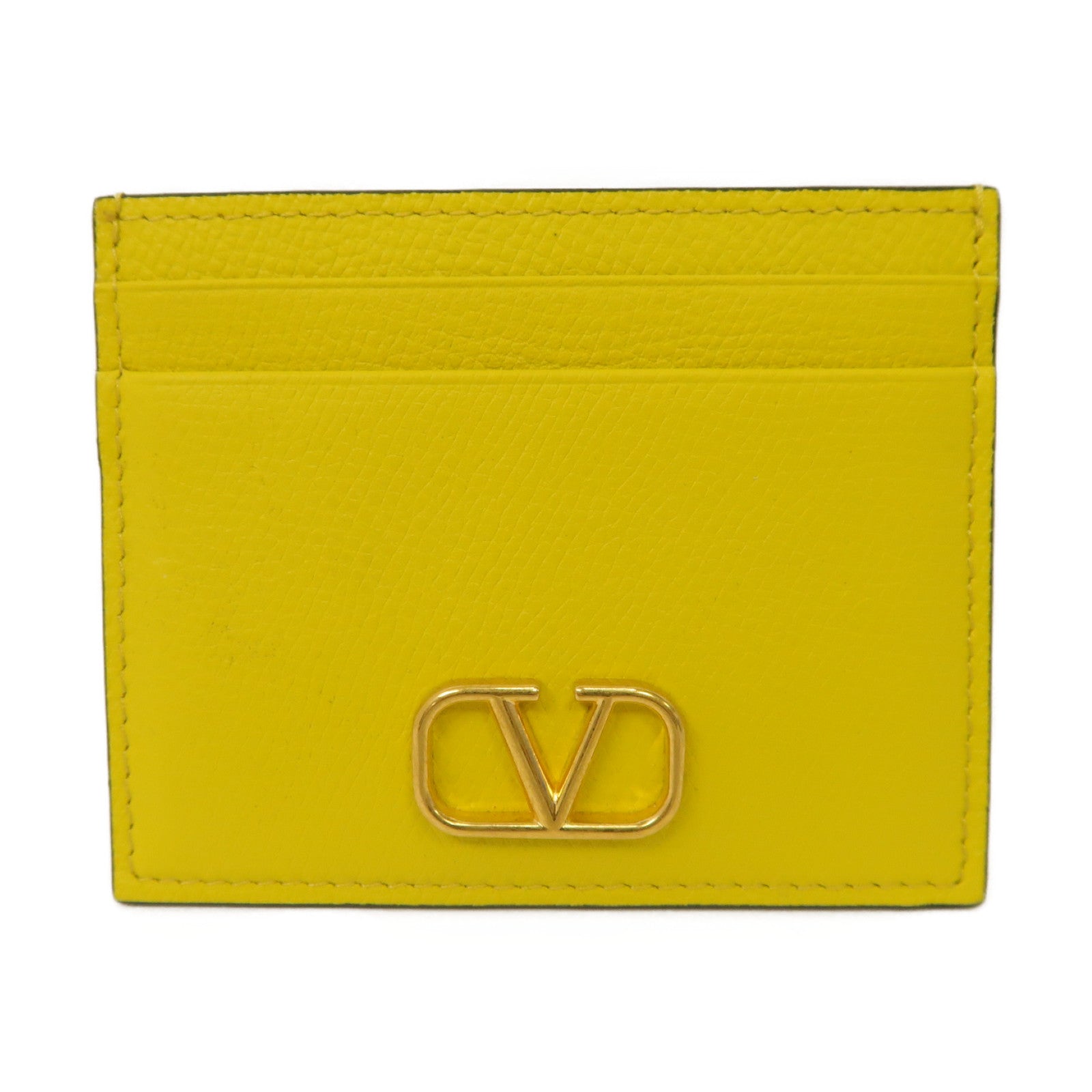Valentino 牛皮皮革Card Case金扣卡片套黃色