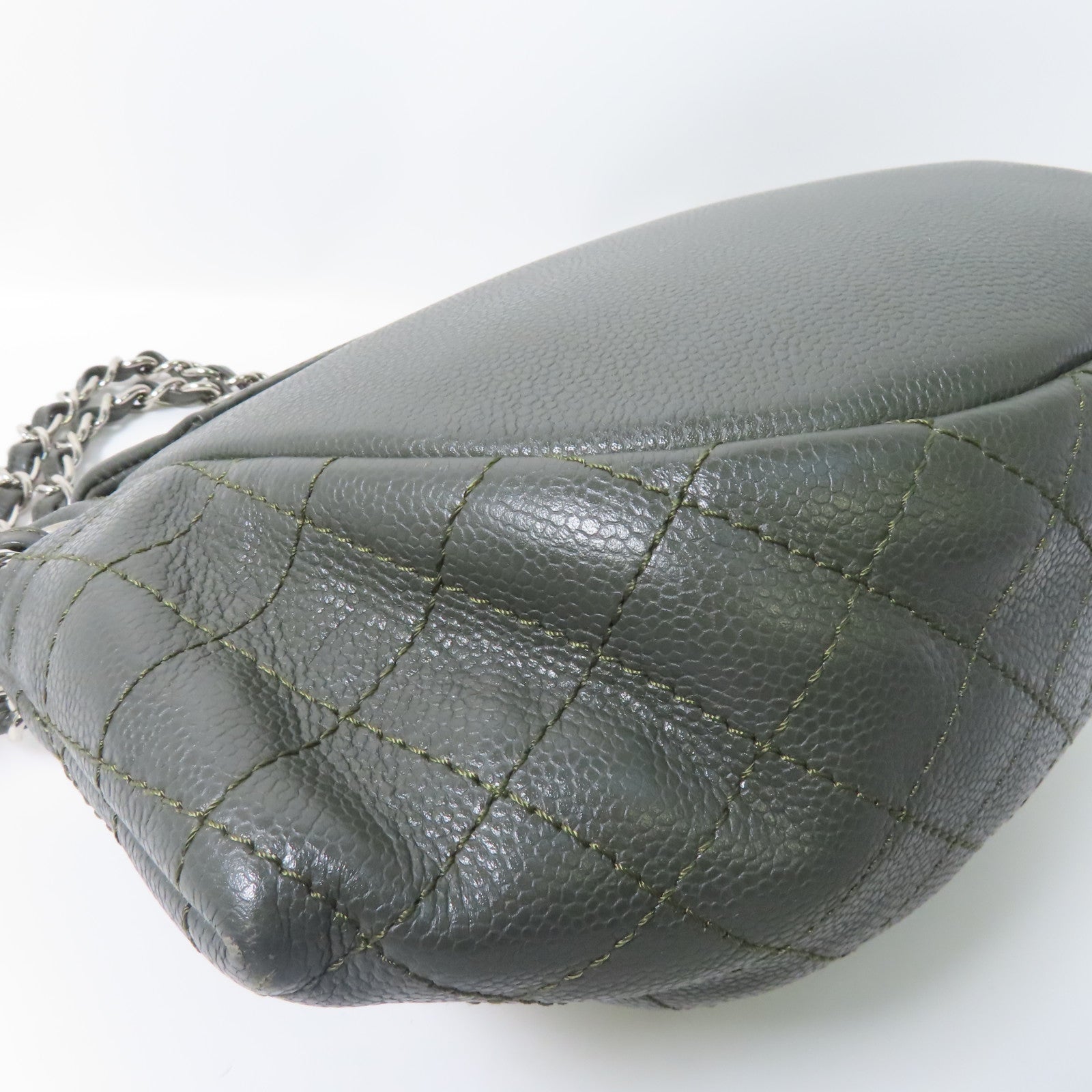 CHANEL 【激減優惠】牛皮皮革Chain Shoulder銀扣鏈帶肩背袋綠色