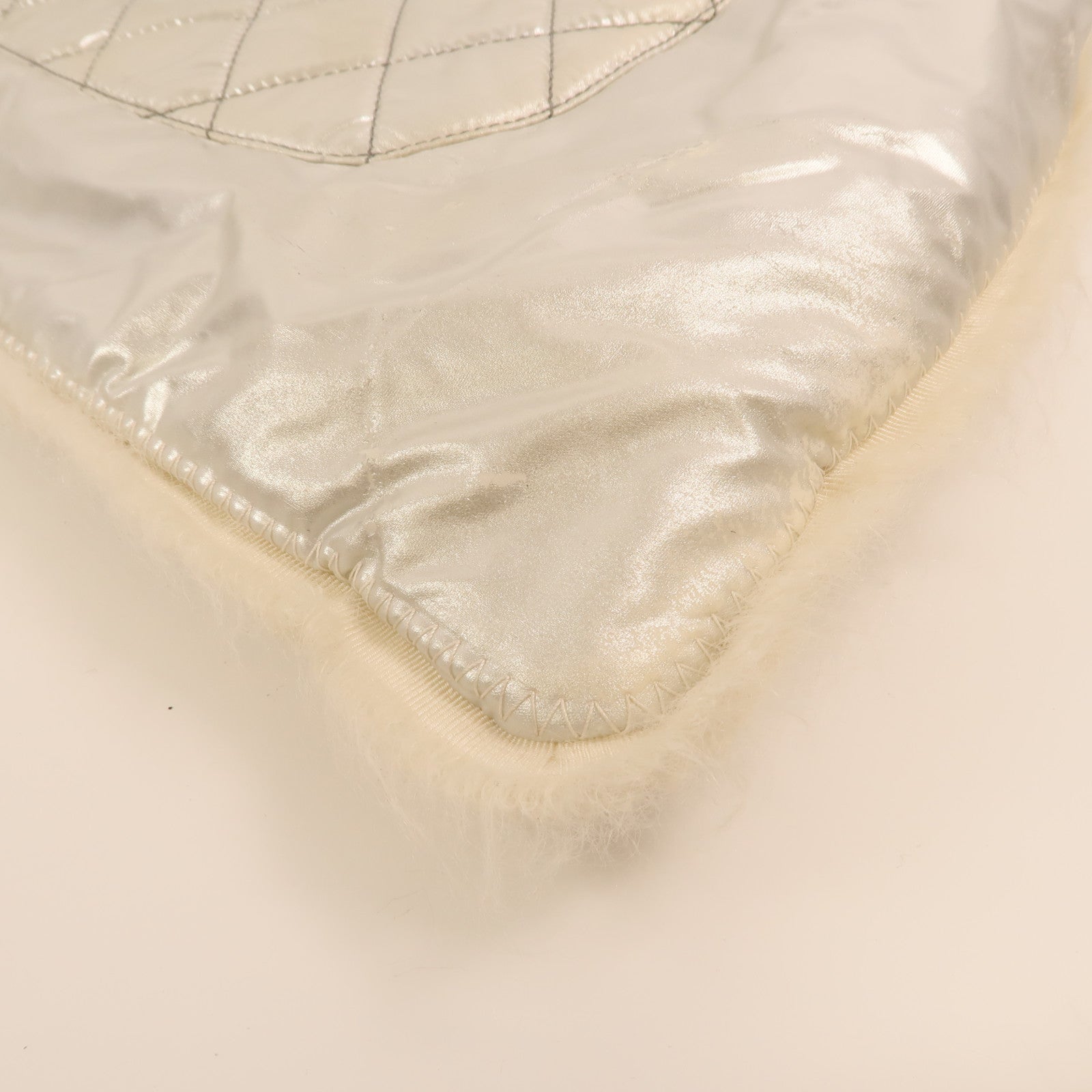CHANEL PVC/羊毛Vinyl Mohair CC Bonbons Tote銀扣鏈帶肩背袋