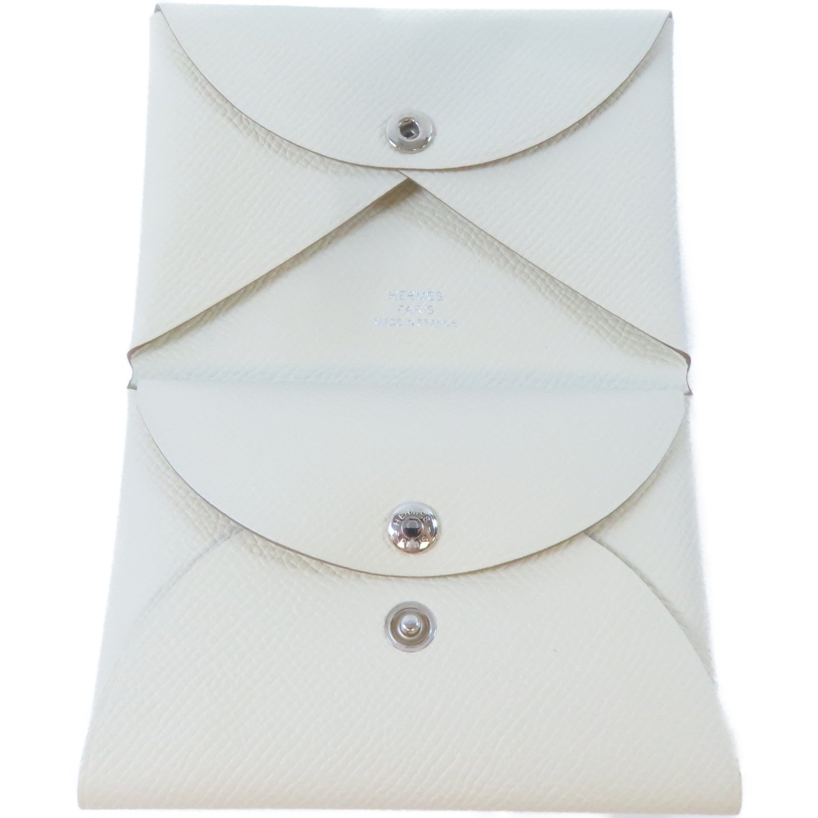HERMES Epsom皮革Calvi Duo Compact銀扣卡片套白色