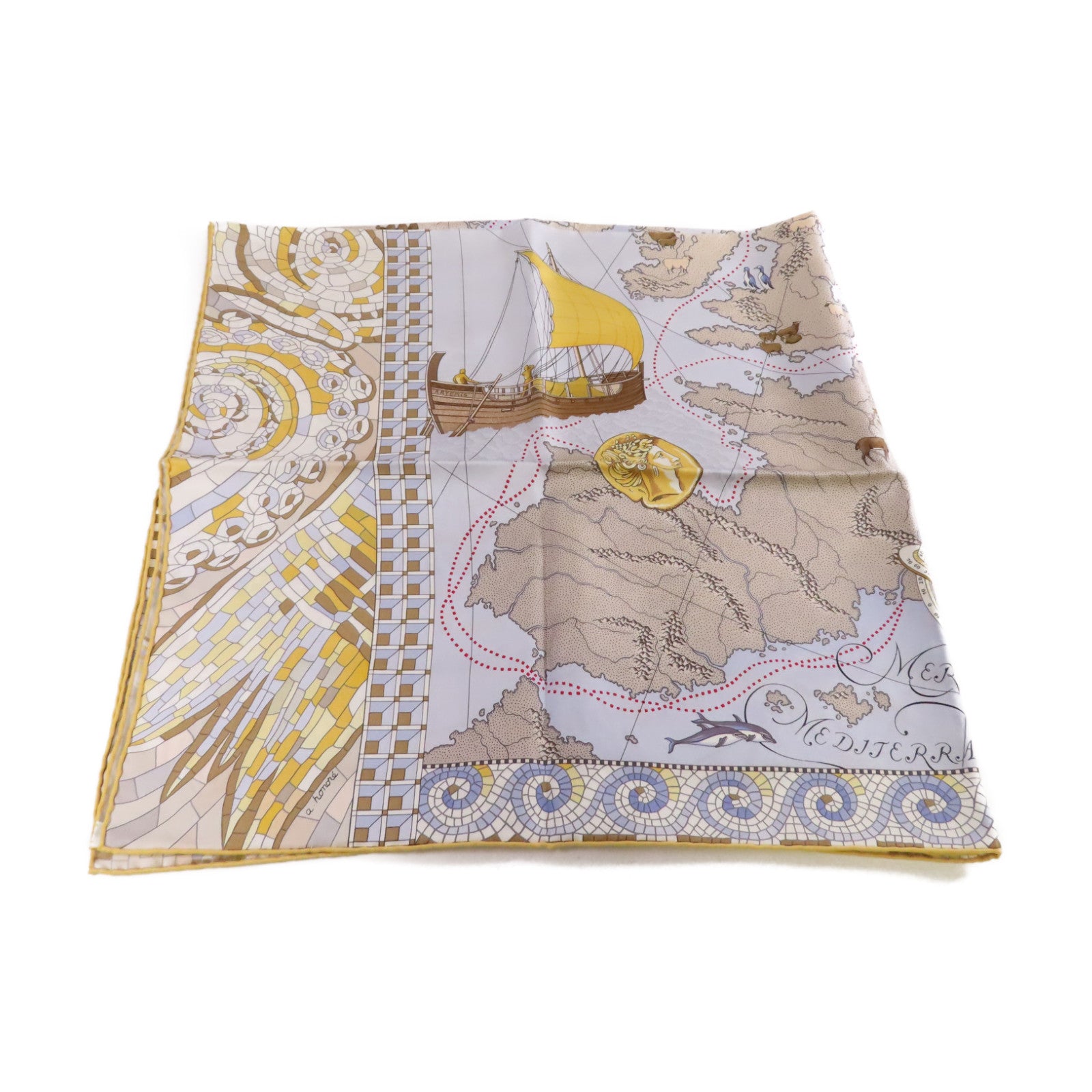 HERMES 絲質90x90 Scarf絲巾黃色/灰色/彩色