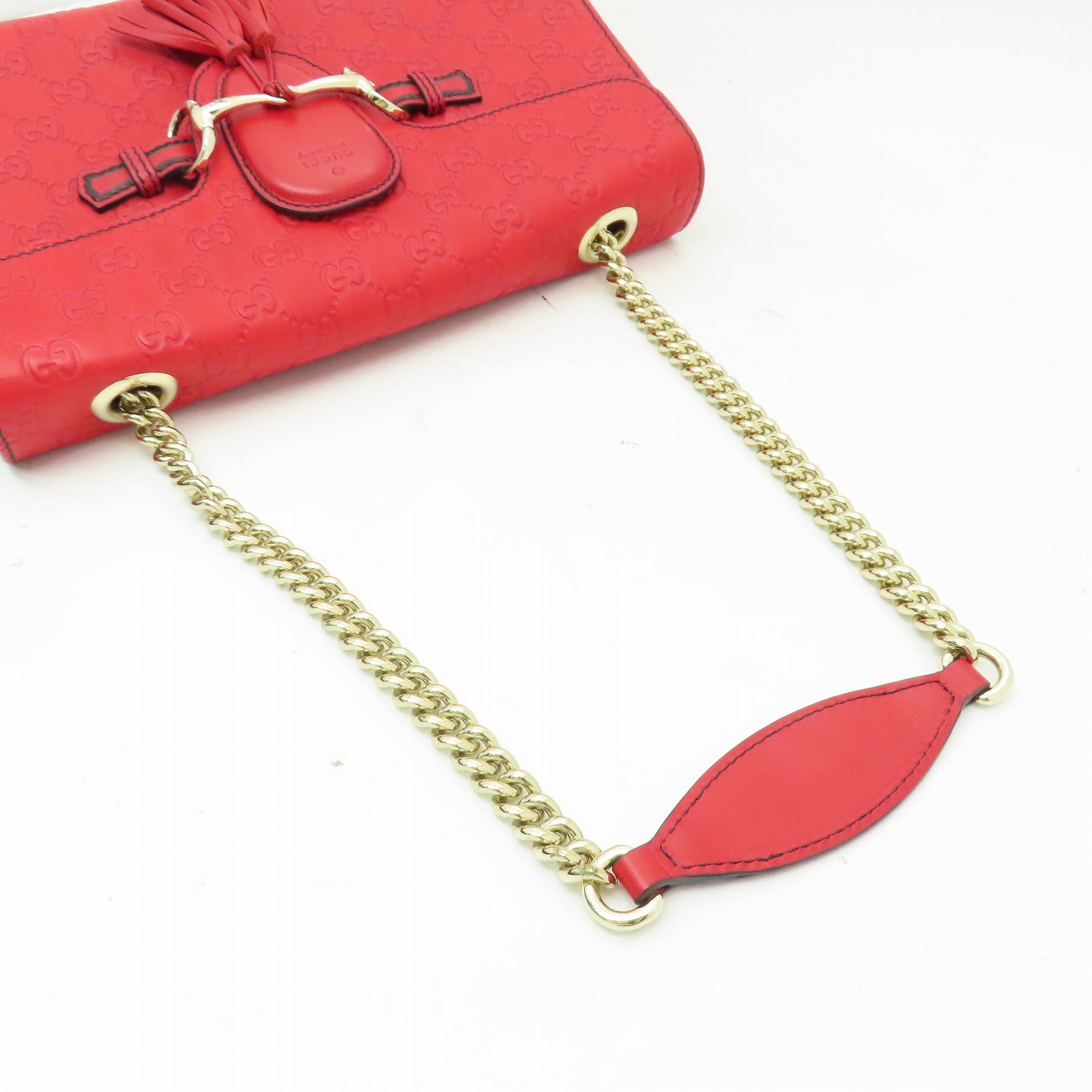 GUCCI 【激減優惠】牛皮皮革Chain Shoulder金扣鏈帶肩背袋紅色