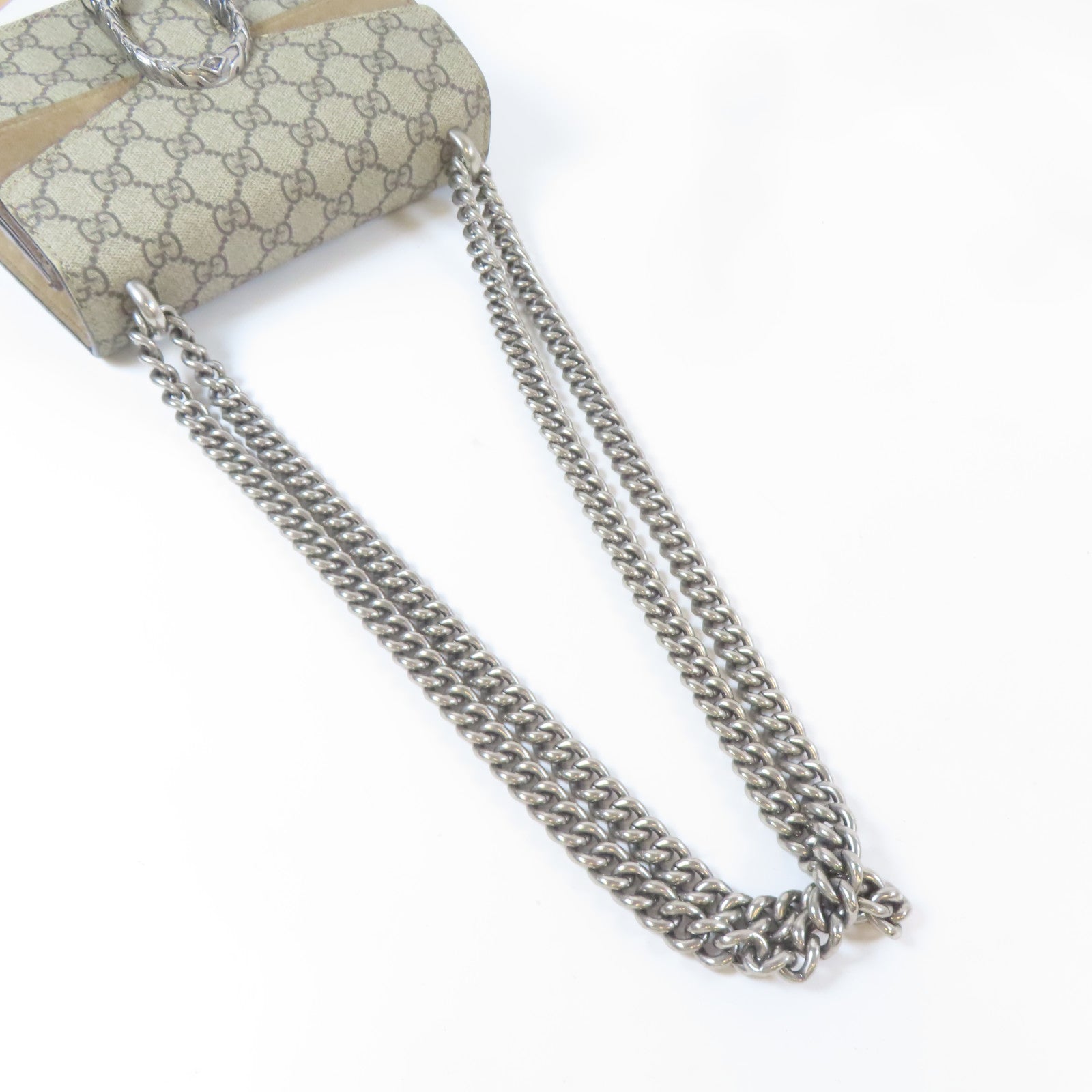 GUCCI 塗層帆布Dionysus Mini銀扣鏈帶肩背袋啡色