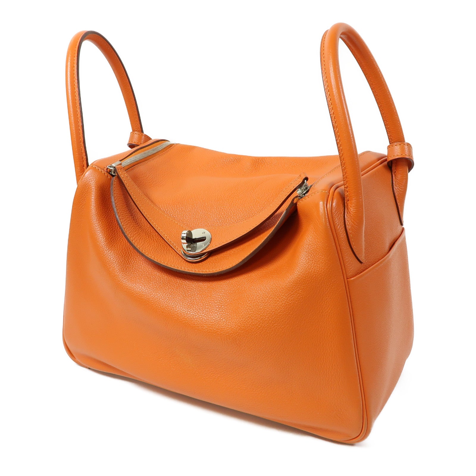 HERMES Evercolor皮革Lindy 30銀扣手挽肩背兩用袋Orange Poppy/橙色