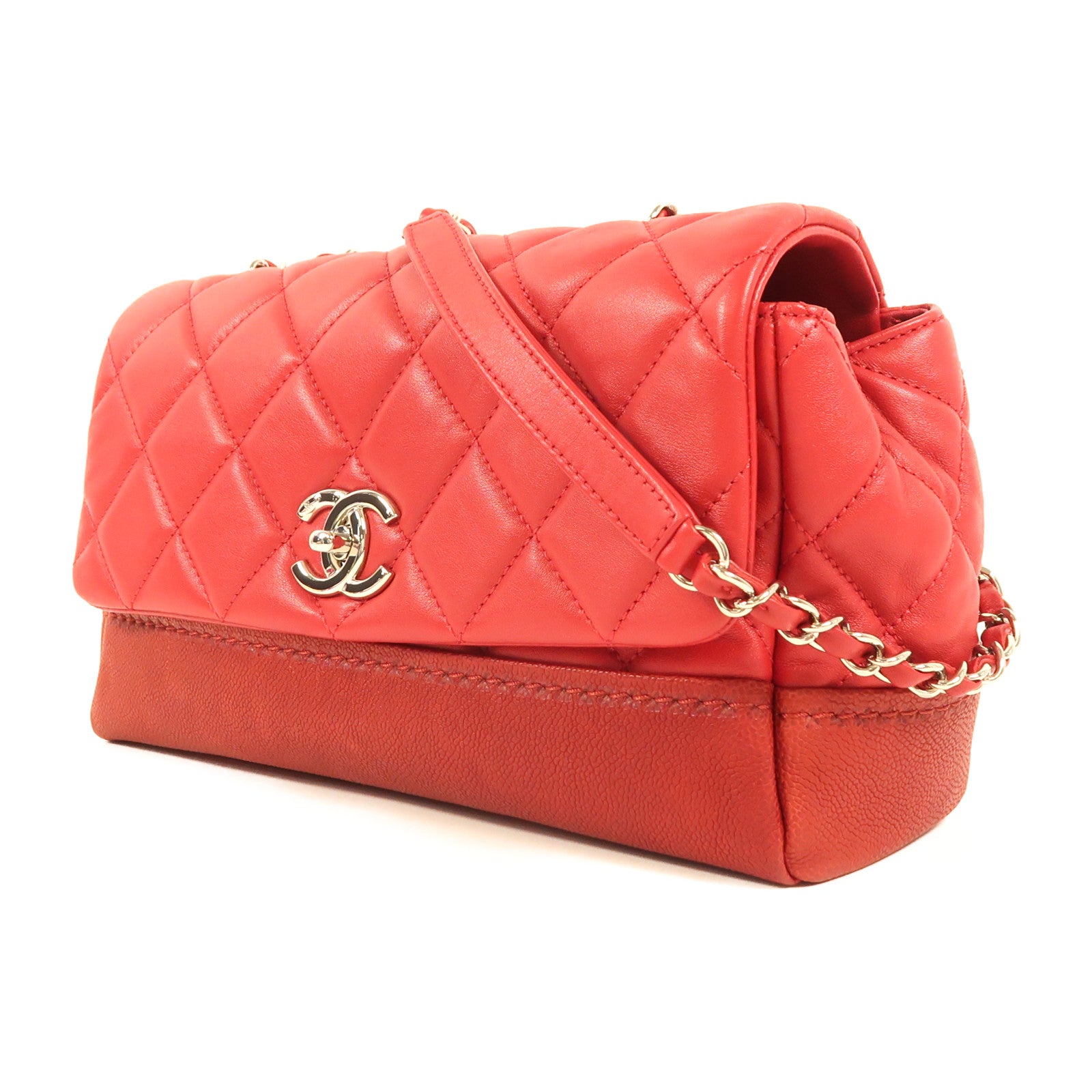 CHANEL 牛皮皮革Chain Shoulder銀扣鏈帶肩背袋