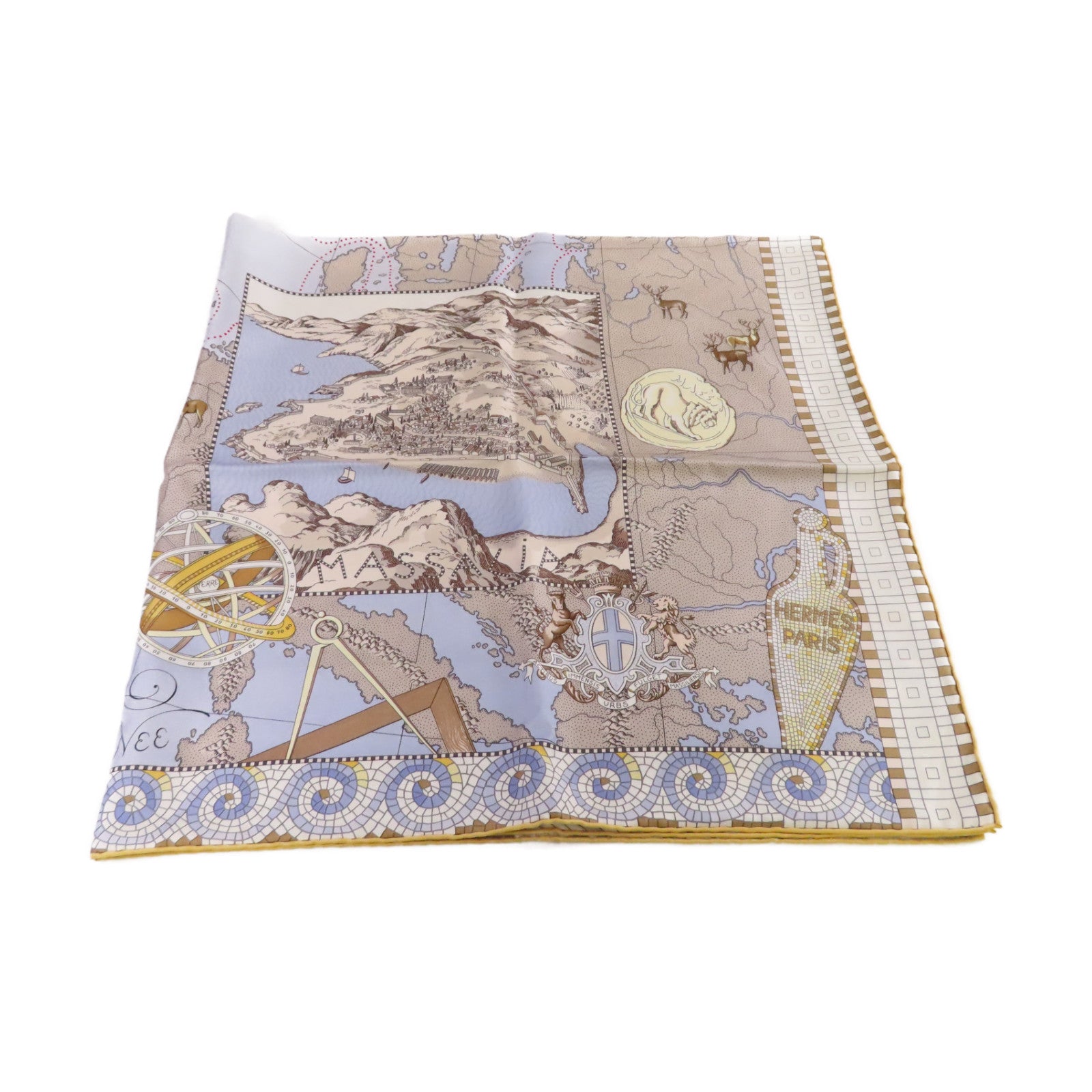 HERMES 絲質90x90 Scarf絲巾黃色/灰色/彩色