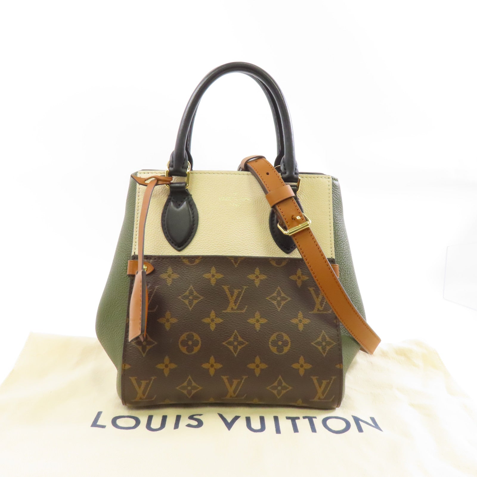 LOUIS VUITTON Monogram Fold Tote金扣手挽肩背兩用袋啡色/綠色/米色