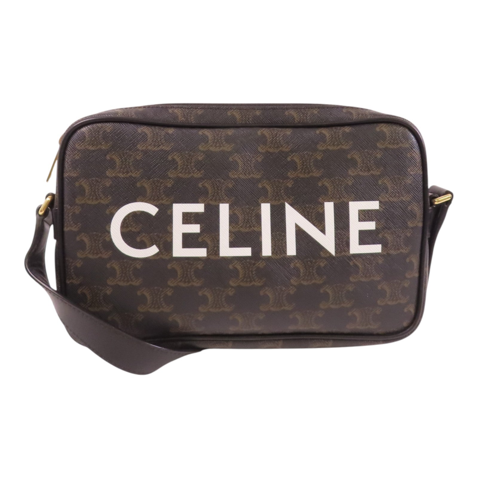 CELINE Trionphe塗層帆布Medium Messenger Bag金扣肩背袋