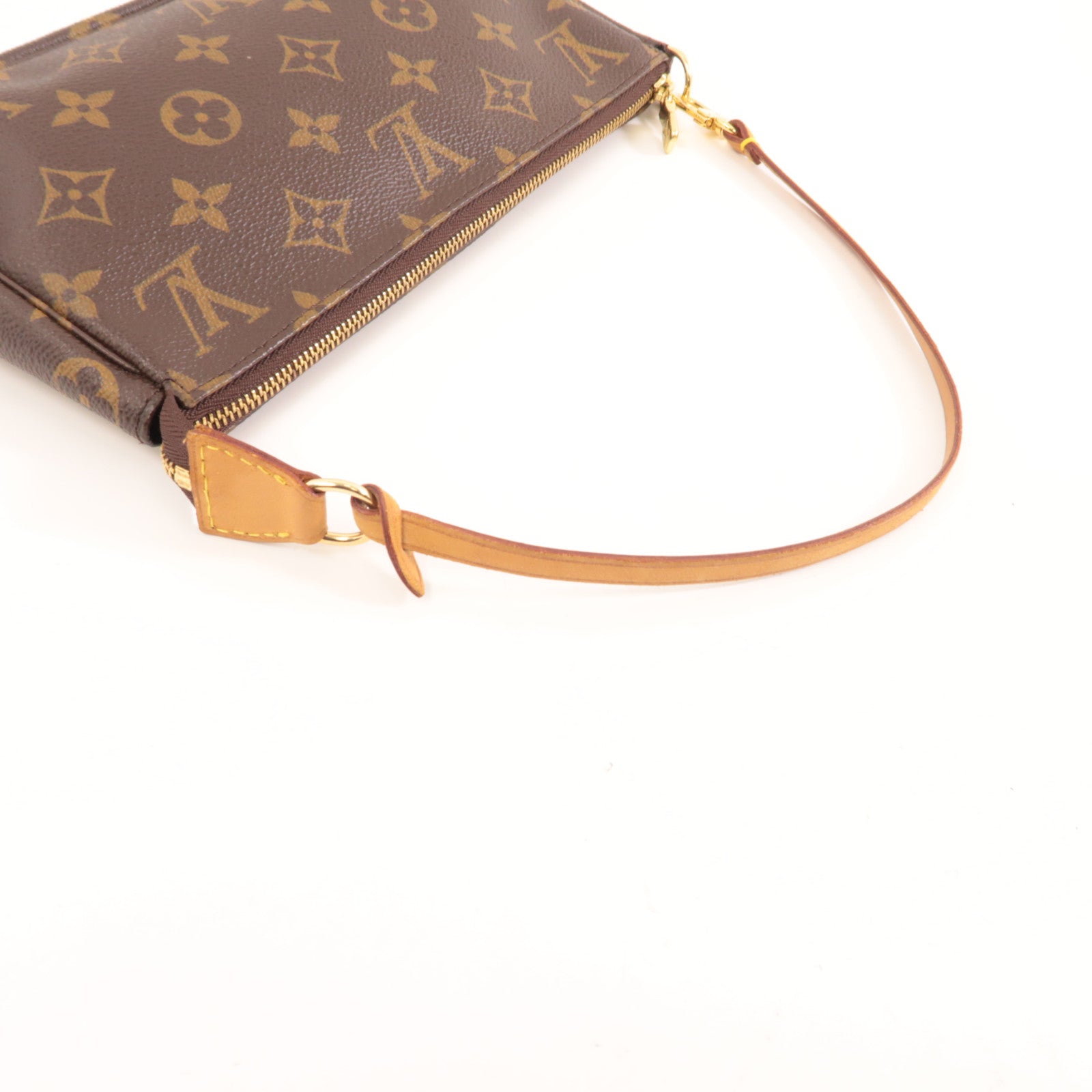 LOUIS VUITTON Monogram Pochette Accessoires金扣手挽袋棕色