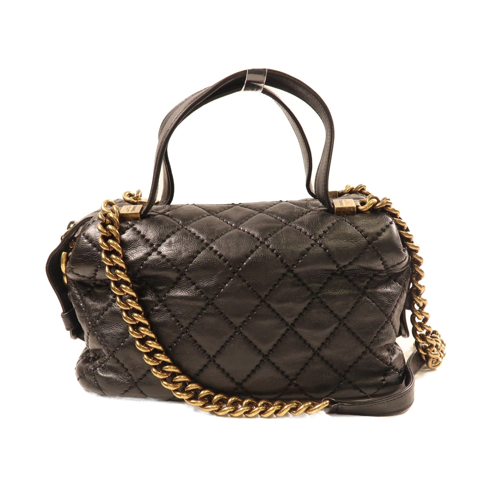 CHANEL 牛皮皮革2Way Shoulder Bag金扣鏈帶手挽肩背兩用袋黑色