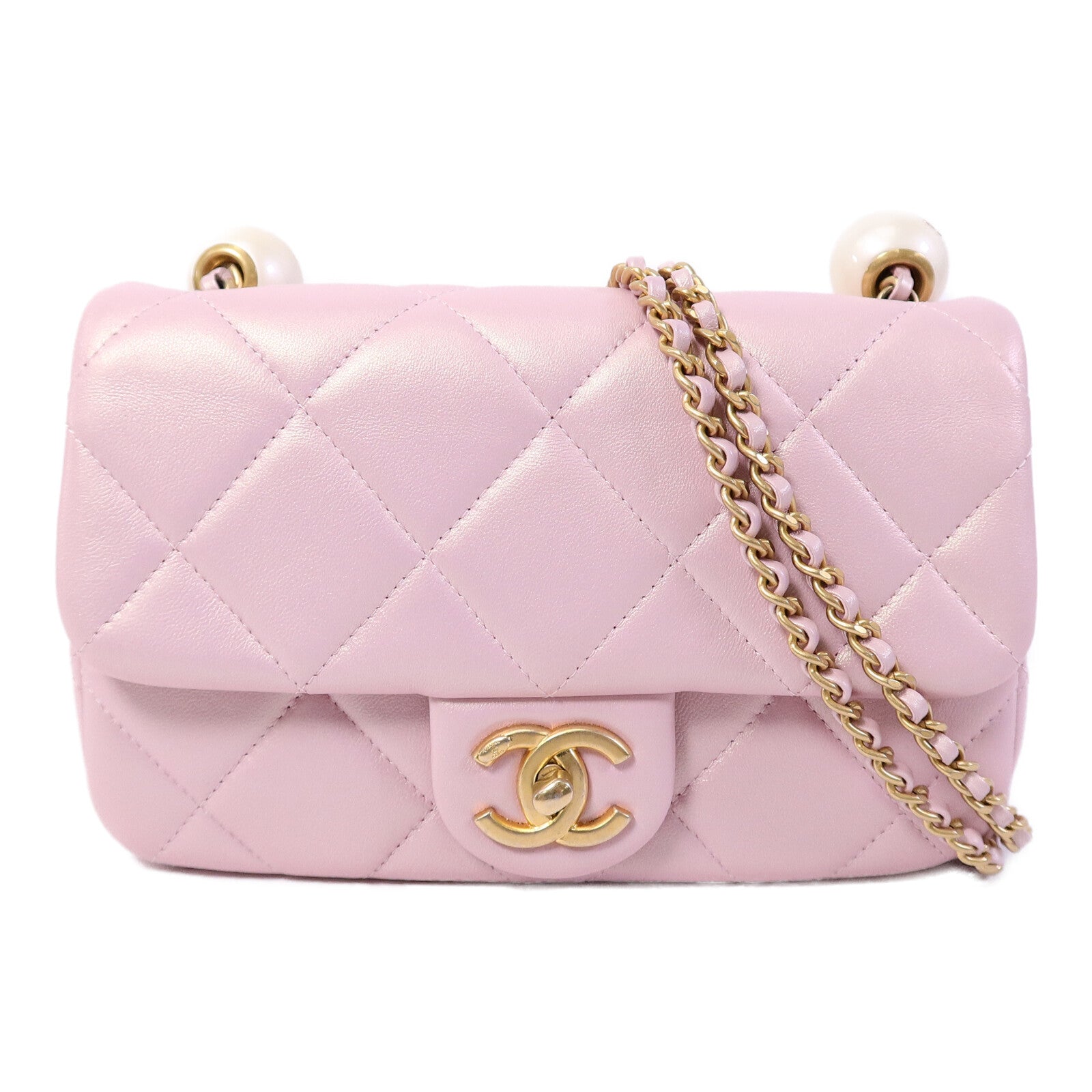 CHANEL 羊皮皮革Pearl Crush Mini Flap Bag鏈帶肩背袋