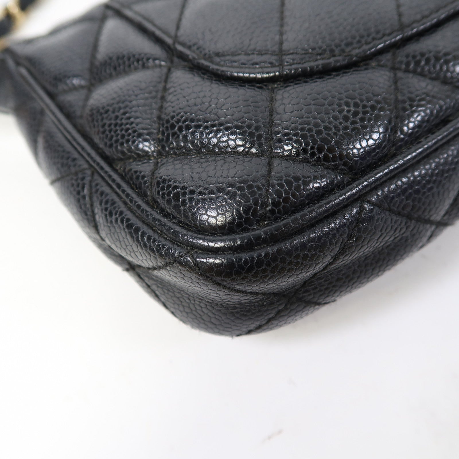CHANEL 菱格Caviar皮革Vintage金扣鏈帶肩背袋黑色
