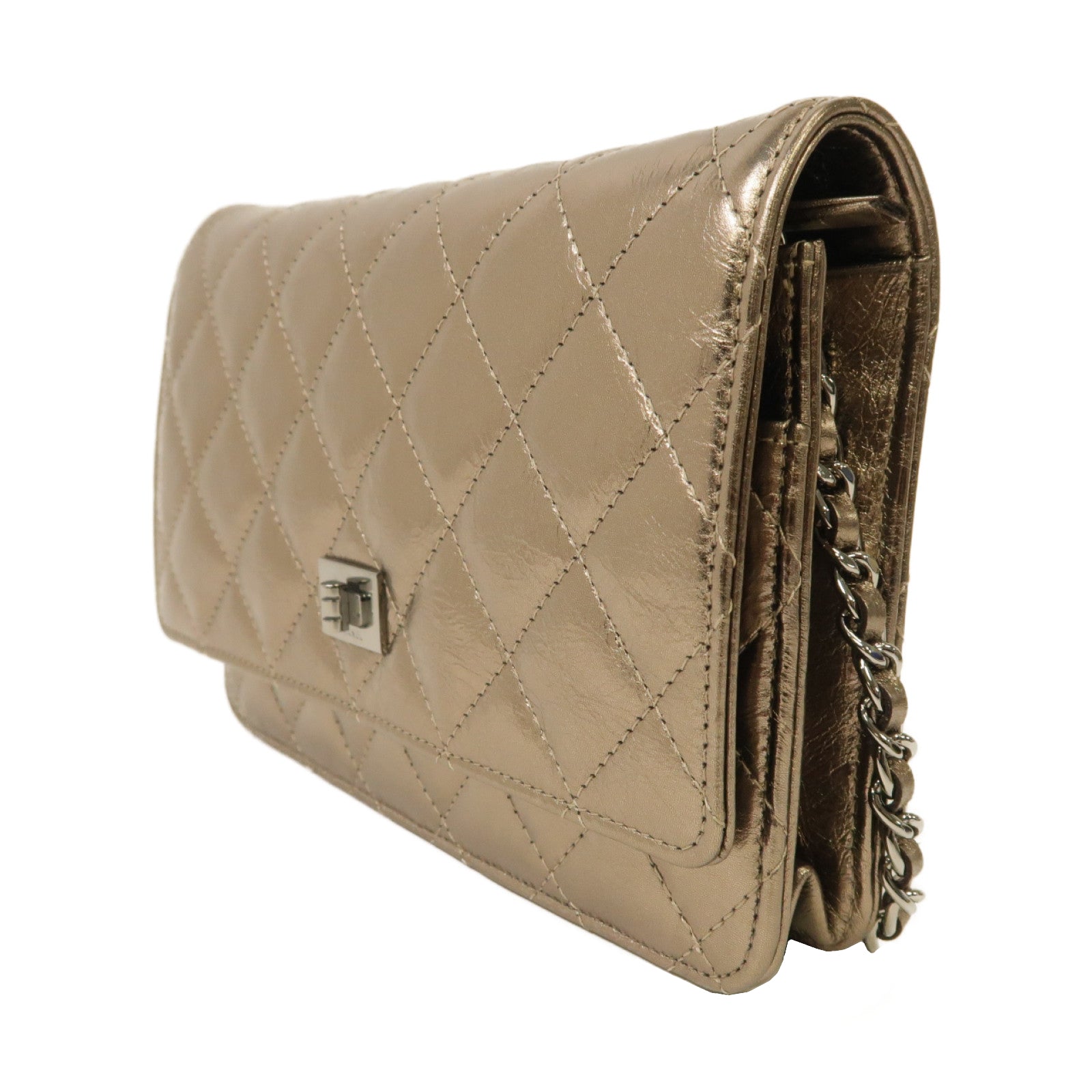CHANEL 菱格皮革2.55 Wallet On Chain銀扣鏈帶肩背袋金色