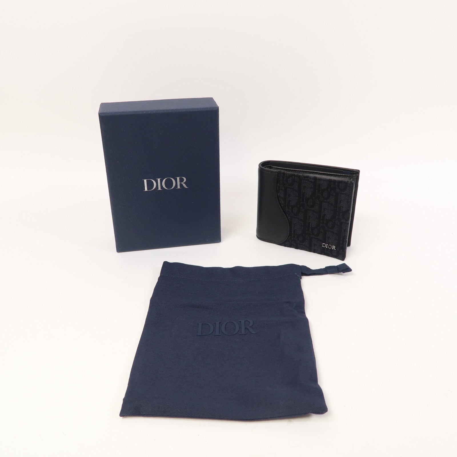 Dior 牛皮皮革Saddle Bifold Wallet銀扣錢包黑色