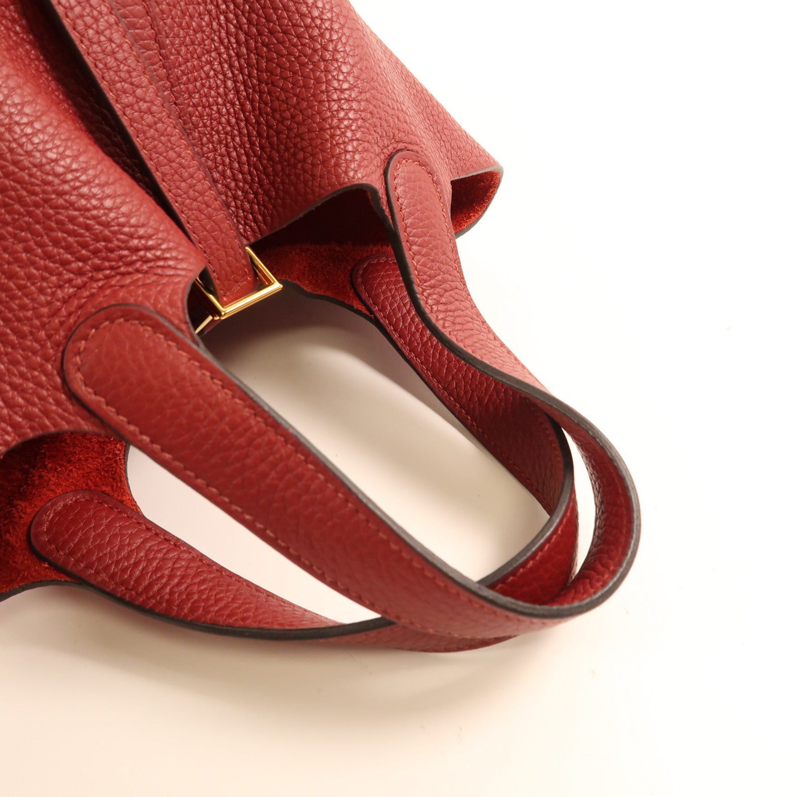 HERMES Clemence皮革Picotin PM金扣手挽袋Rouge Grenat