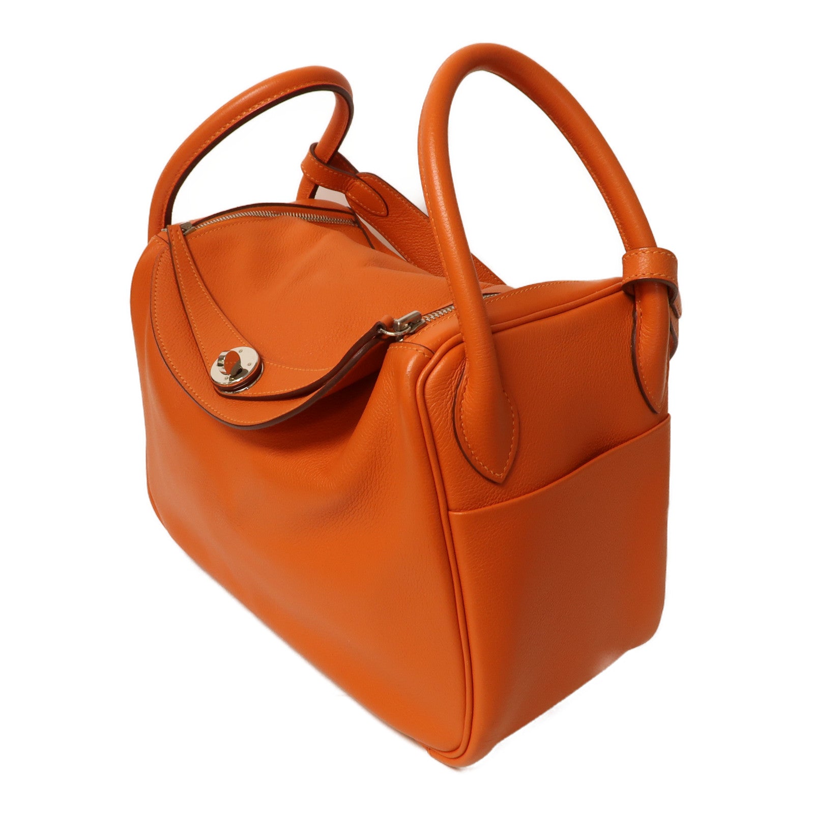 HERMES Evercolor皮革Lindy 30銀扣手挽肩背兩用袋橙色