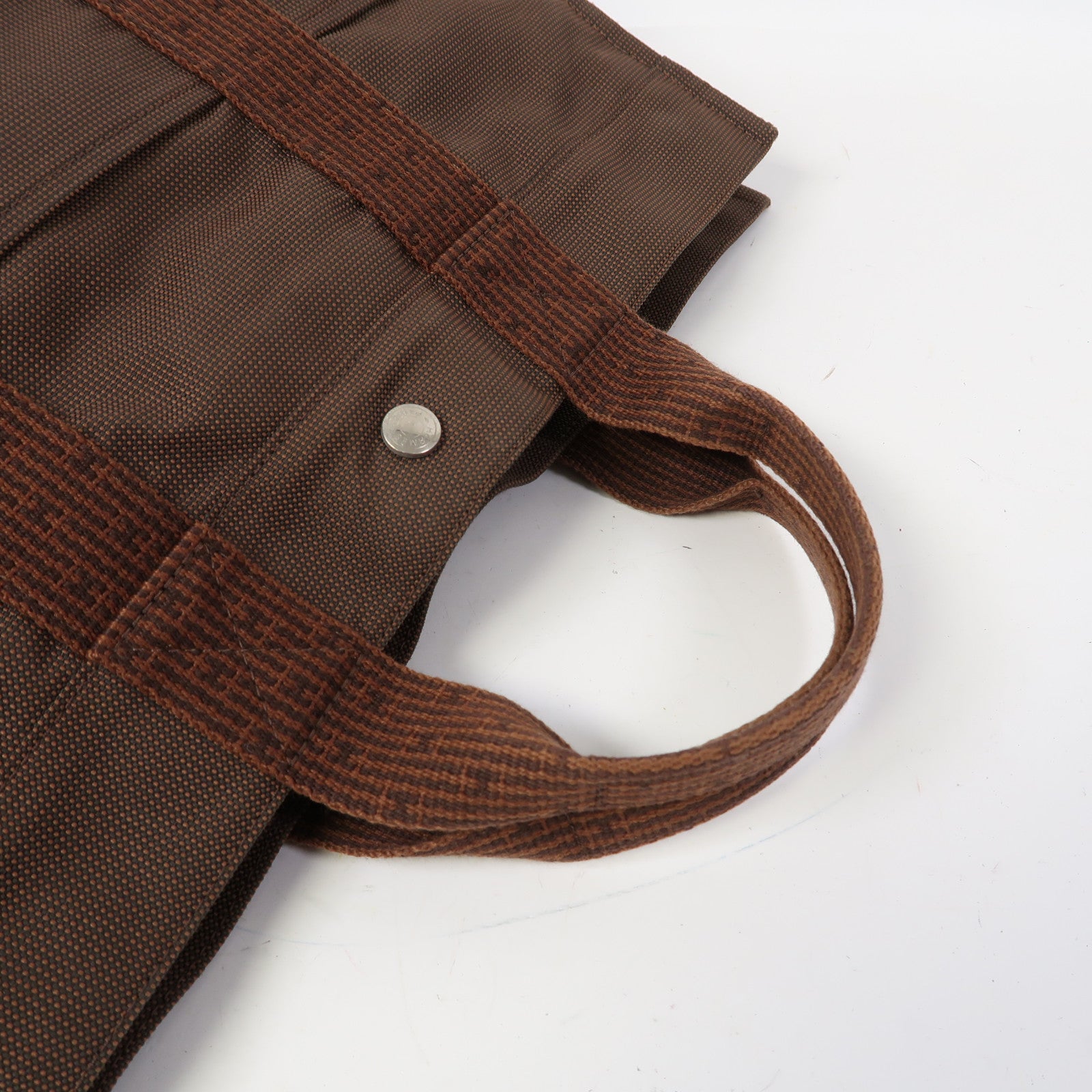 HERMES 帆布Ale Line銀扣手挽袋啡色