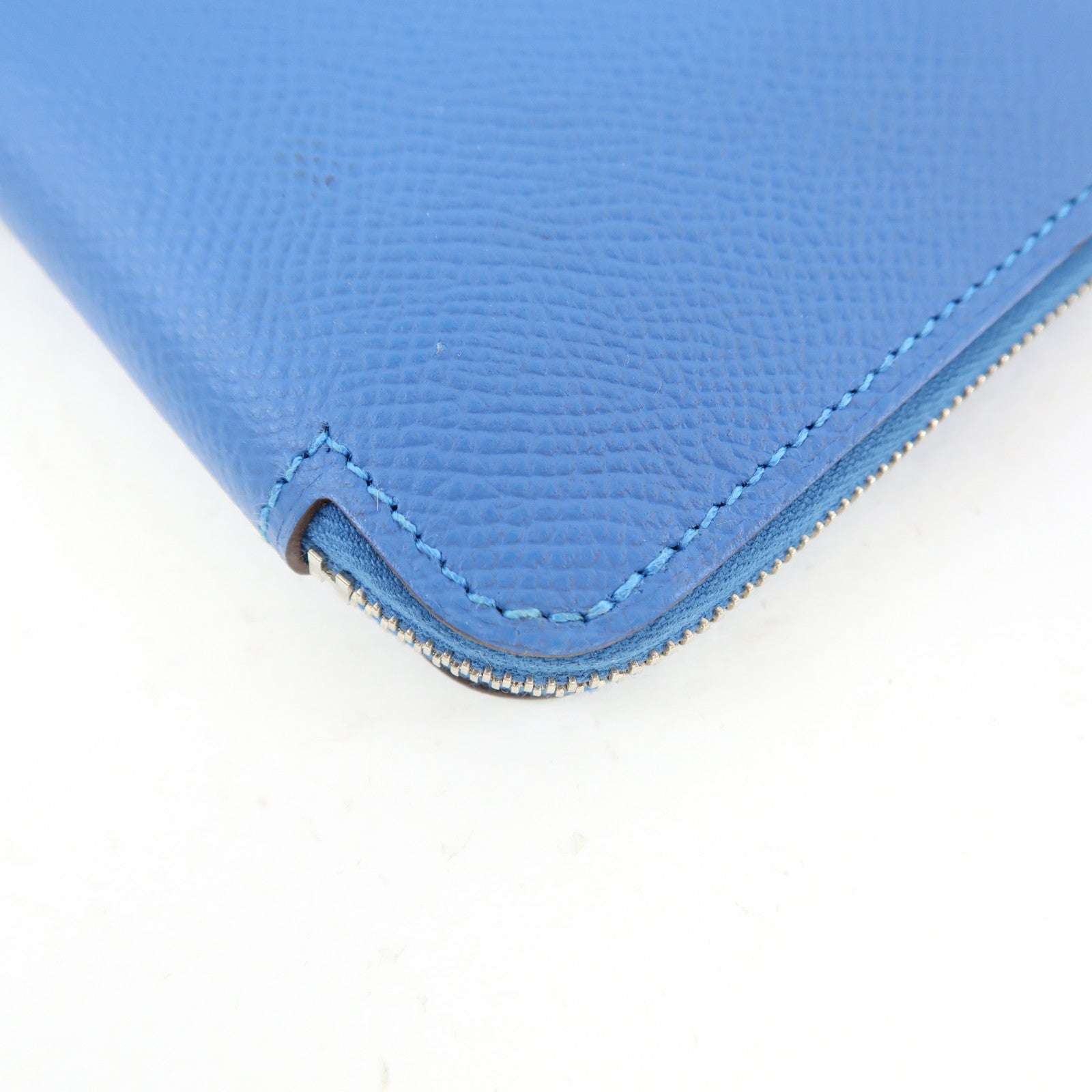 HERMES Epsom皮革Silk In Long Wallet銀扣長錢包藍色