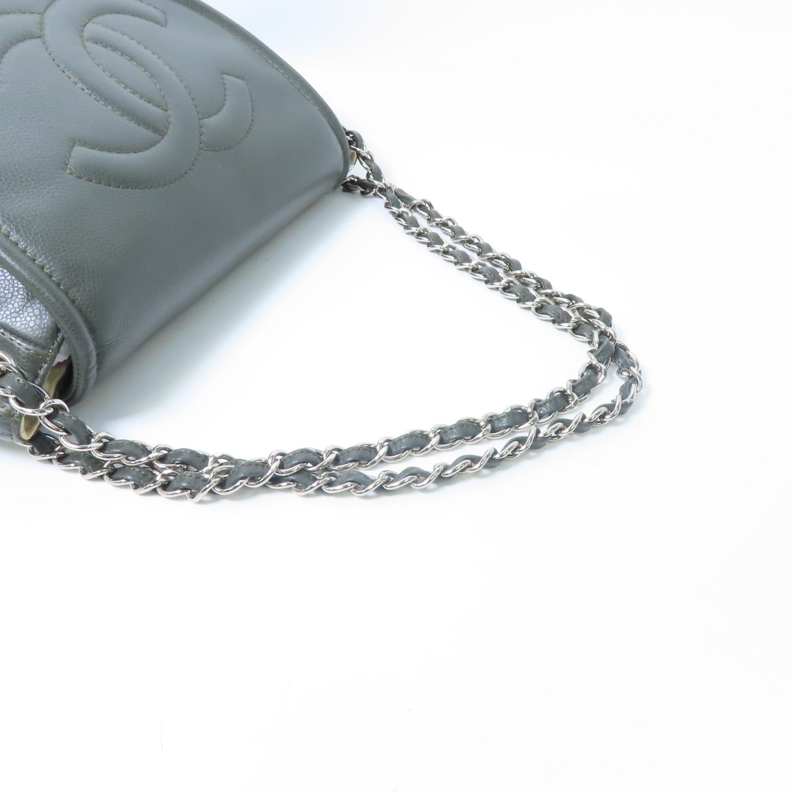 CHANEL 【激減優惠】牛皮皮革Chain Shoulder銀扣鏈帶肩背袋綠色