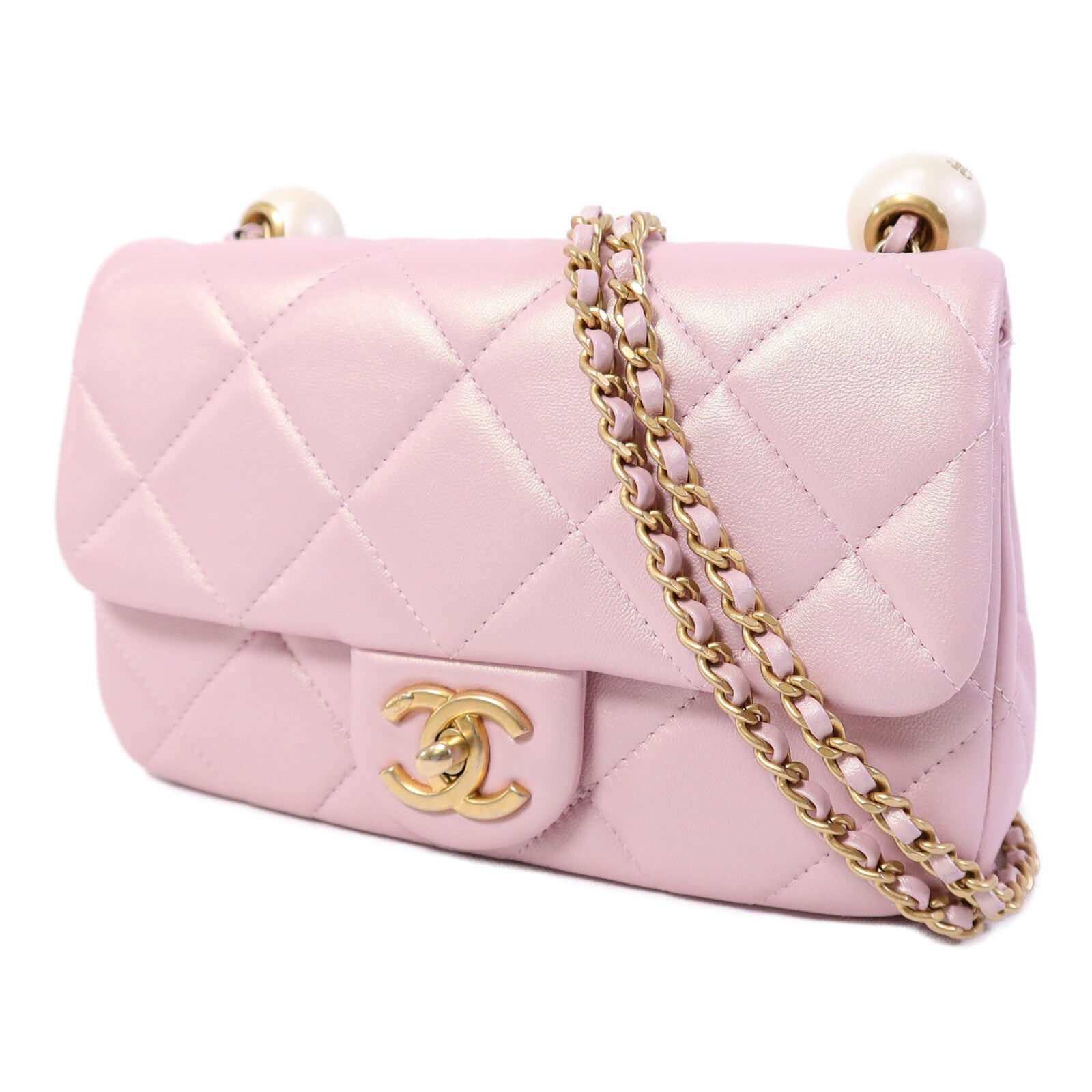 CHANEL 羊皮皮革Pearl Crush Mini Flap Bag鏈帶肩背袋