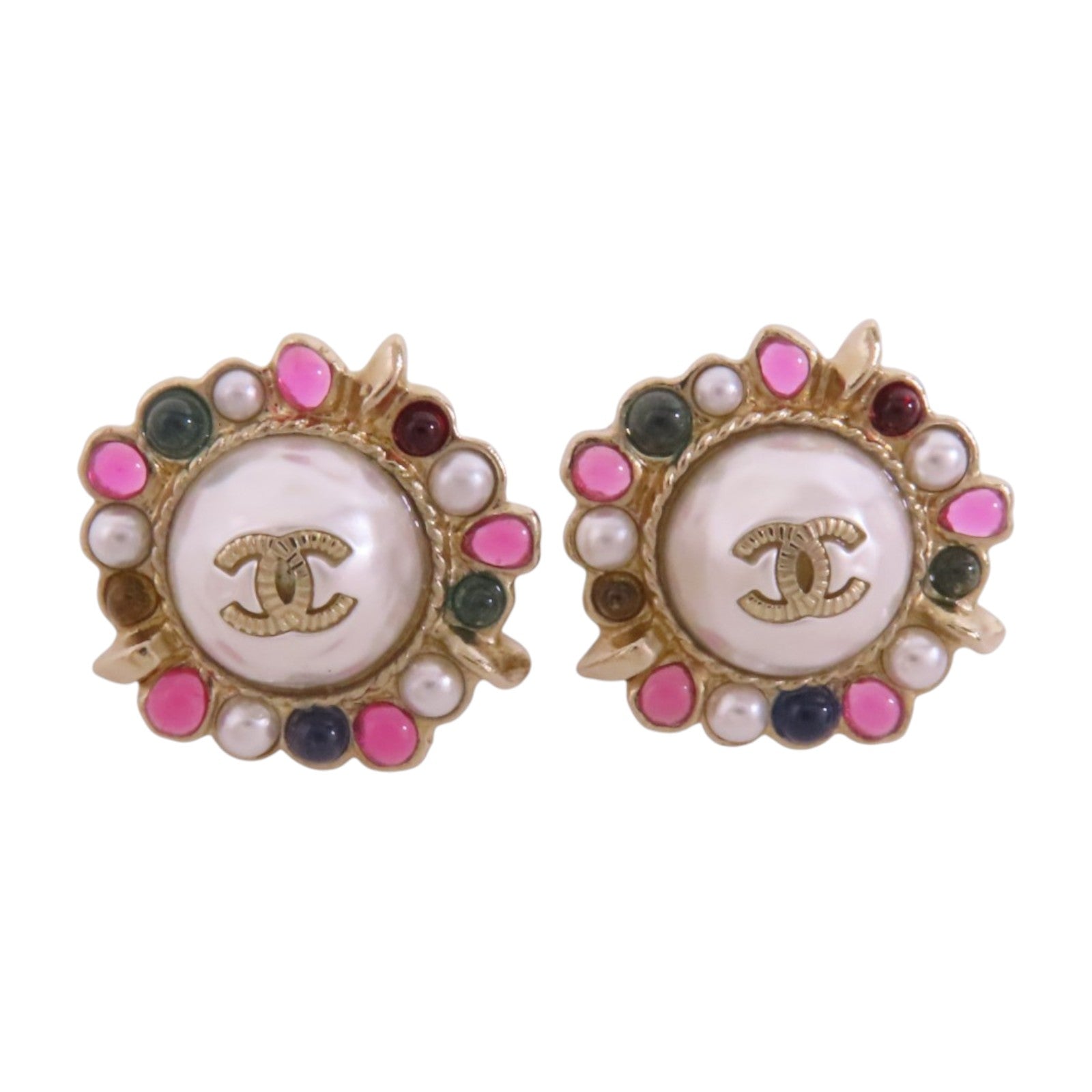 CHANEL 金屬/仿珍珠/水鑽Earrings銀扣耳環