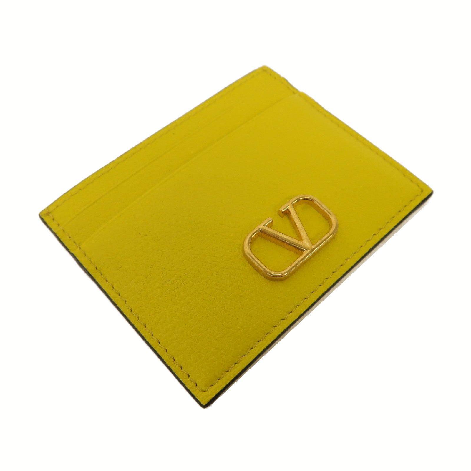 Valentino 牛皮皮革Card Case金扣卡片套黃色