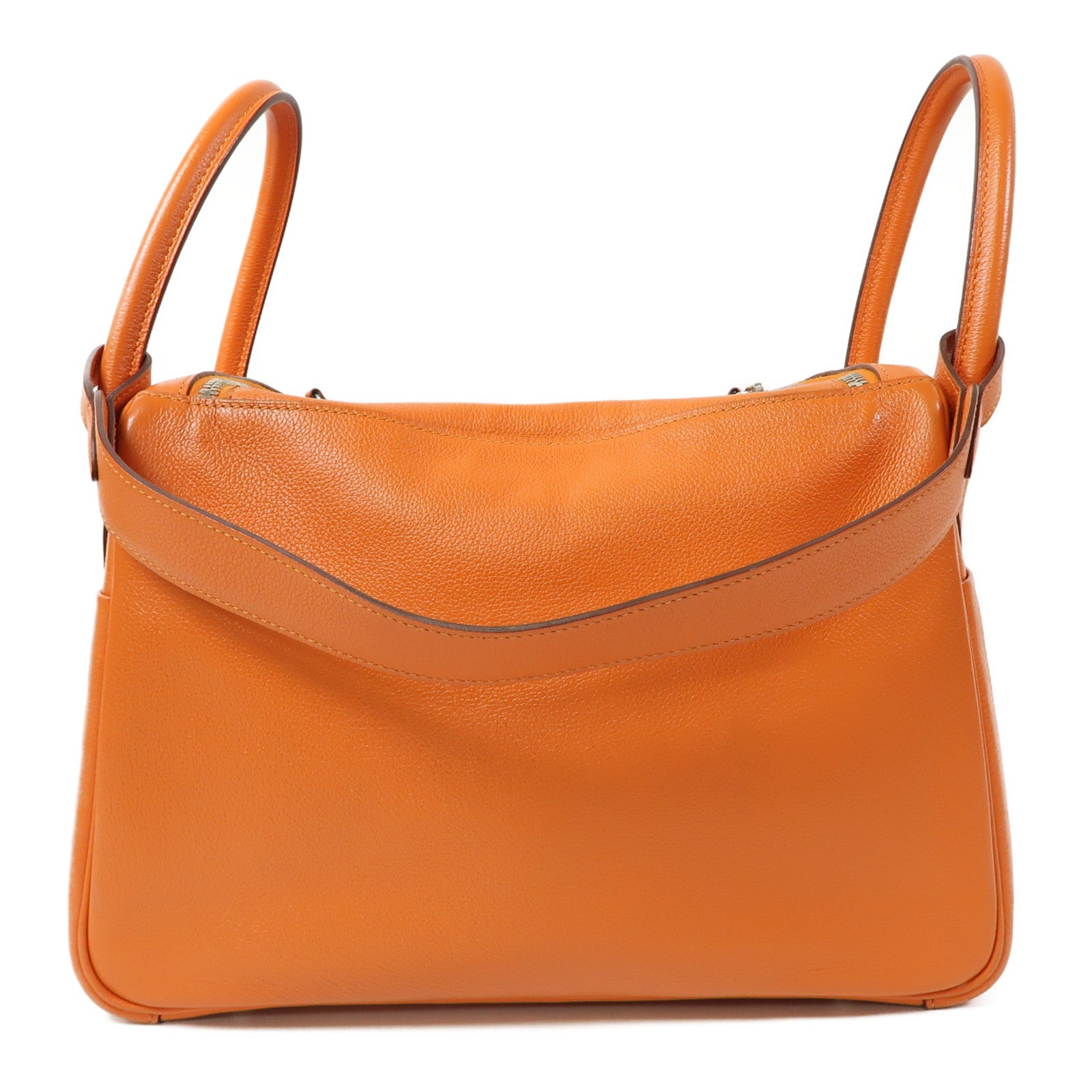 HERMES Evercolor皮革Lindy 30銀扣手挽肩背兩用袋Orange Poppy/橙色