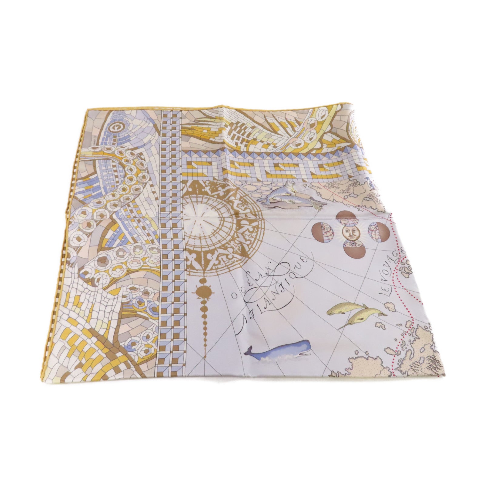 HERMES 絲質90x90 Scarf絲巾黃色/灰色/彩色