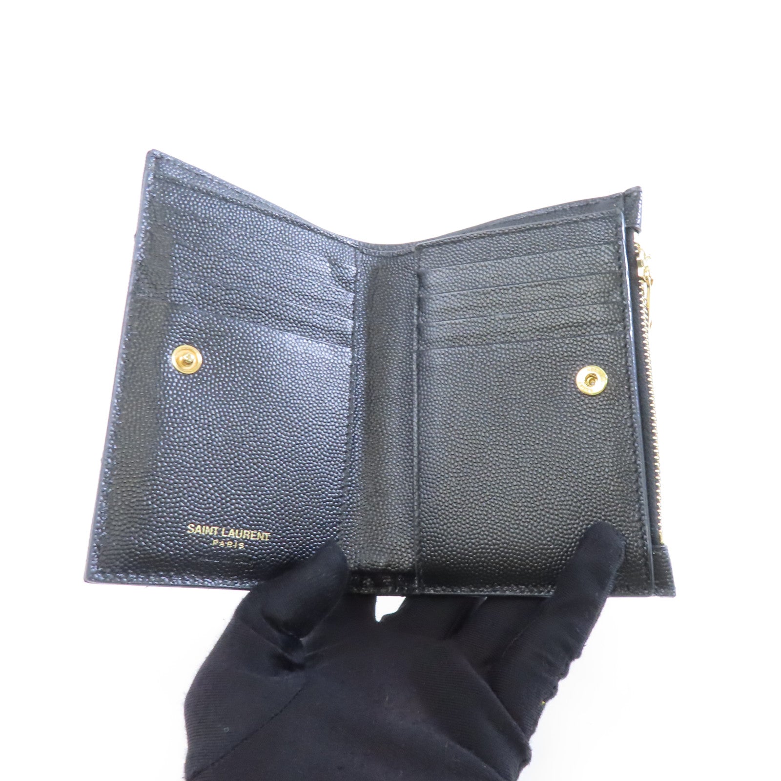 SAINT LAURENT 牛皮皮革Wallet金扣錢包黑色