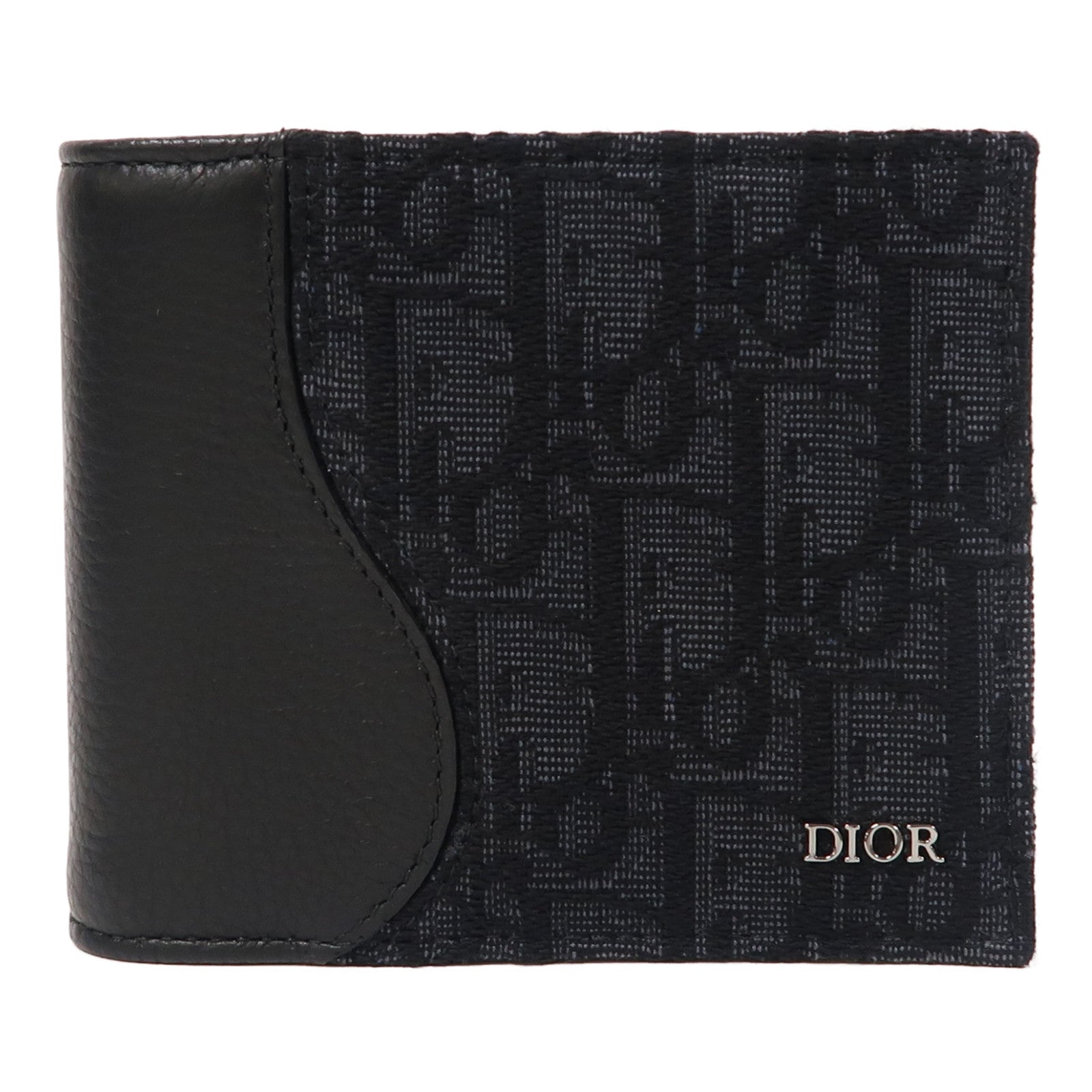 Dior 牛皮皮革Saddle Bifold Wallet銀扣錢包黑色