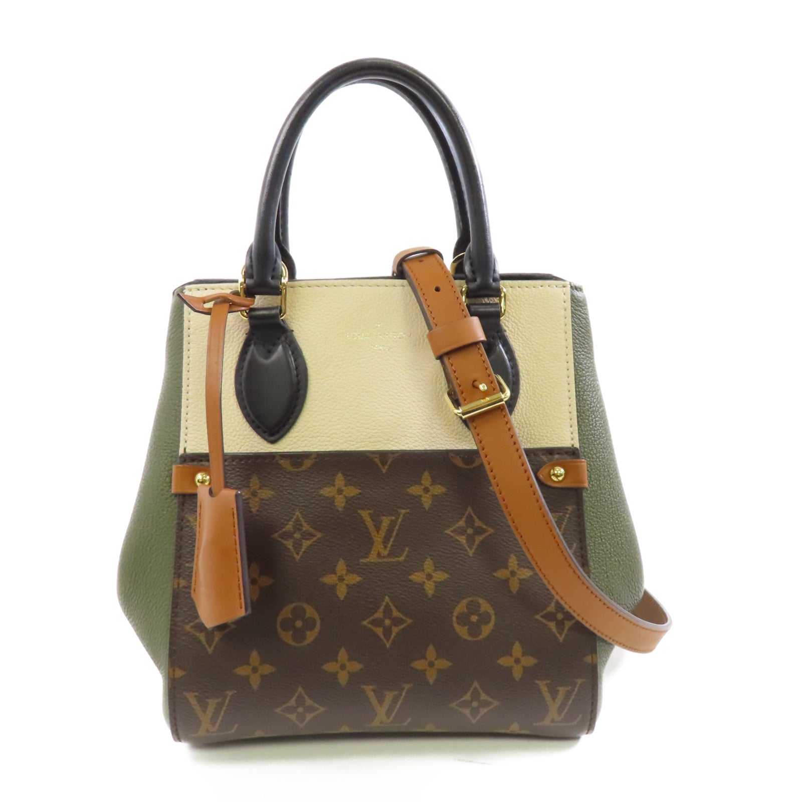 LOUIS VUITTON Monogram Fold Tote金扣手挽肩背兩用袋啡色/綠色/米色