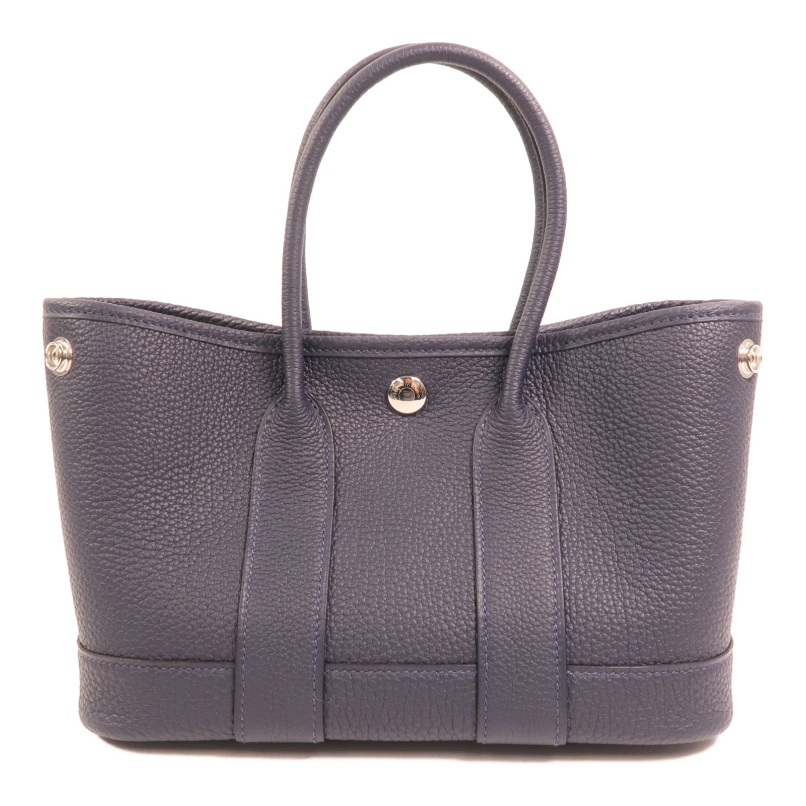 HERMES Negonda皮革Mini Garden Party銀扣手挽袋Bleu Nuit