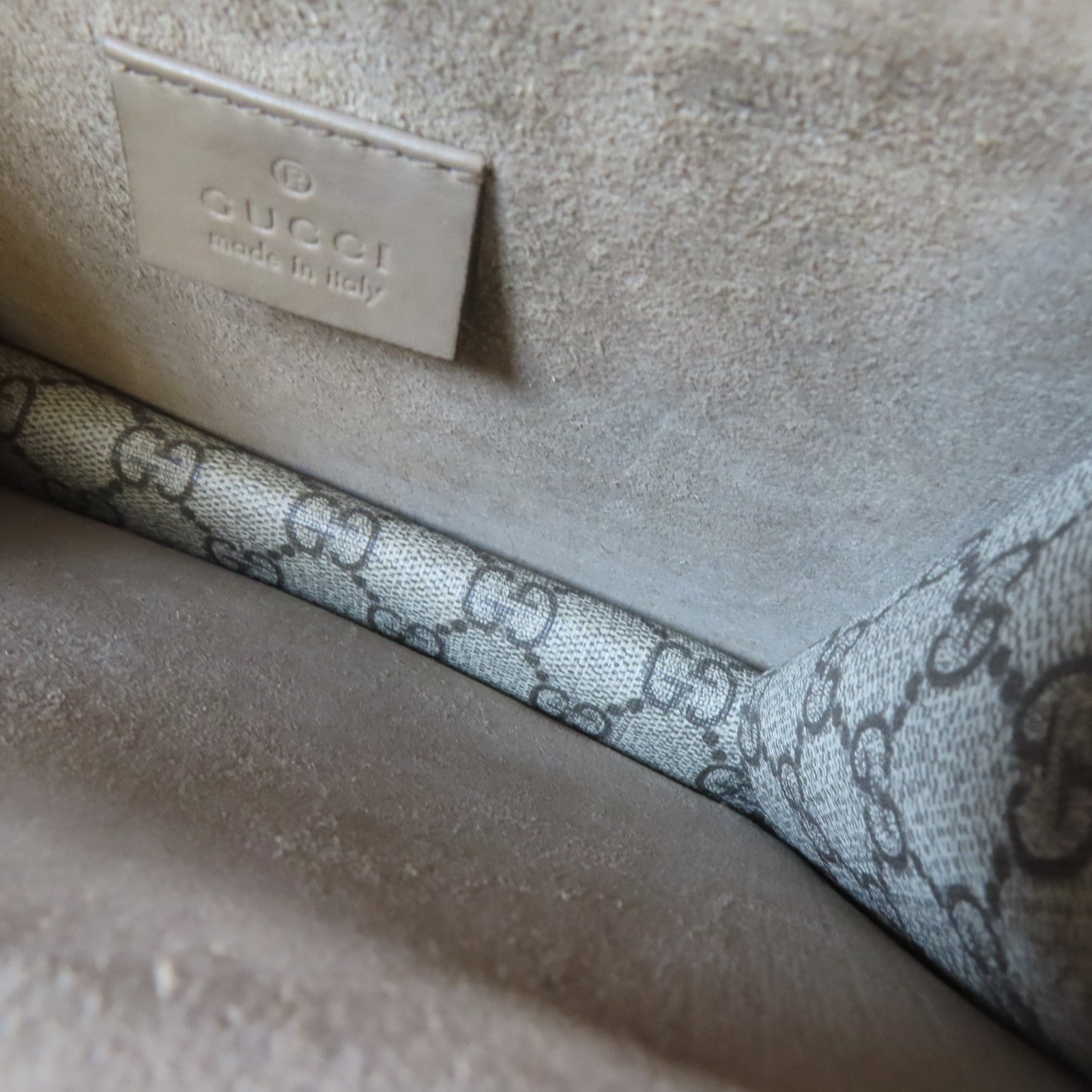 GUCCI 塗層帆布Dionysus Mini銀扣鏈帶肩背袋啡色