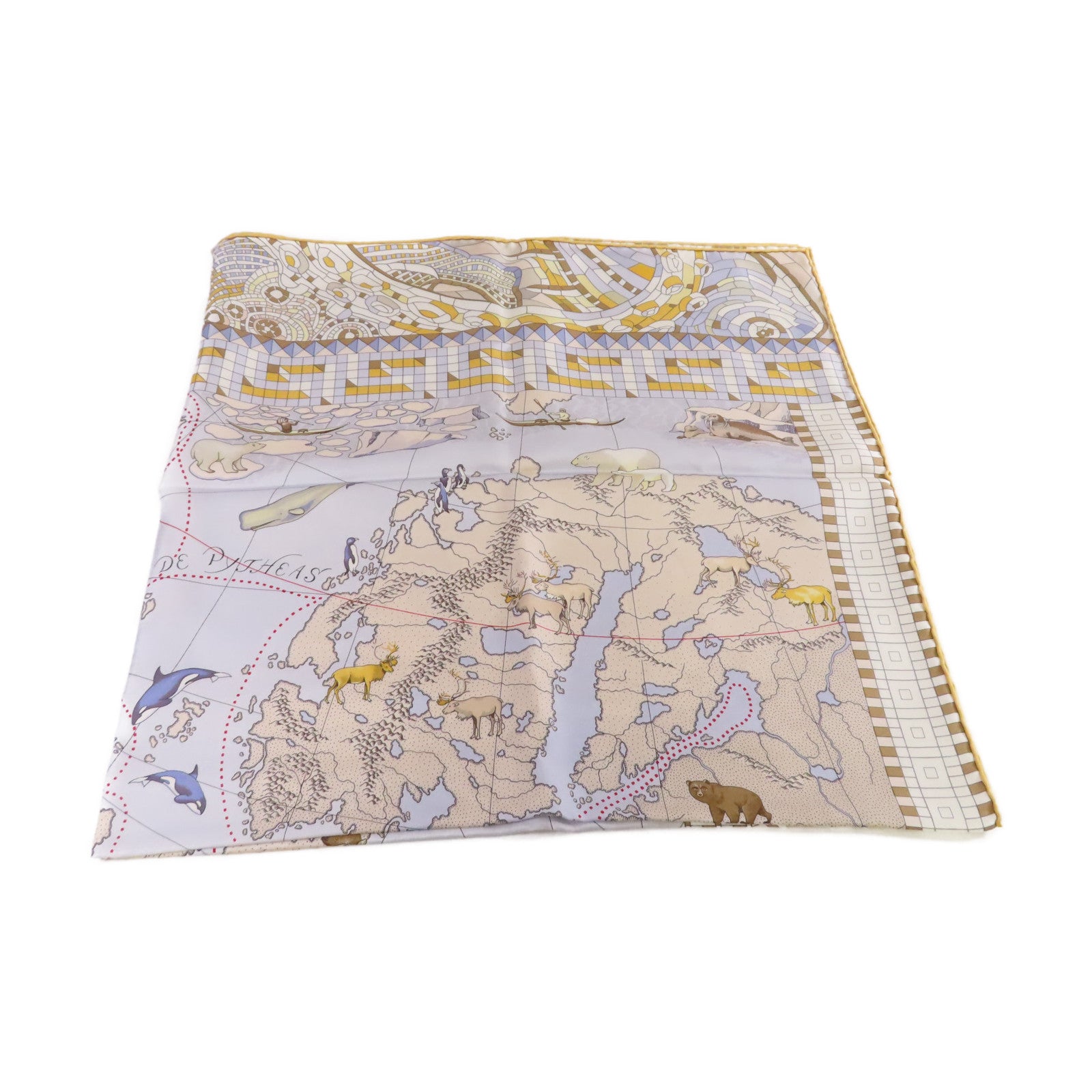 HERMES 絲質90x90 Scarf絲巾黃色/灰色/彩色