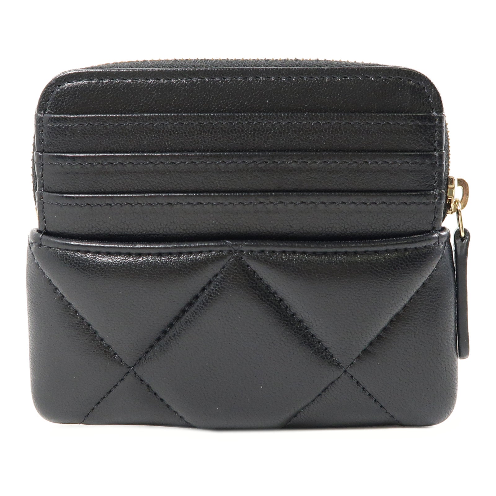 CHANEL 羊皮皮革Zipper Card Holder金扣卡片套黑色