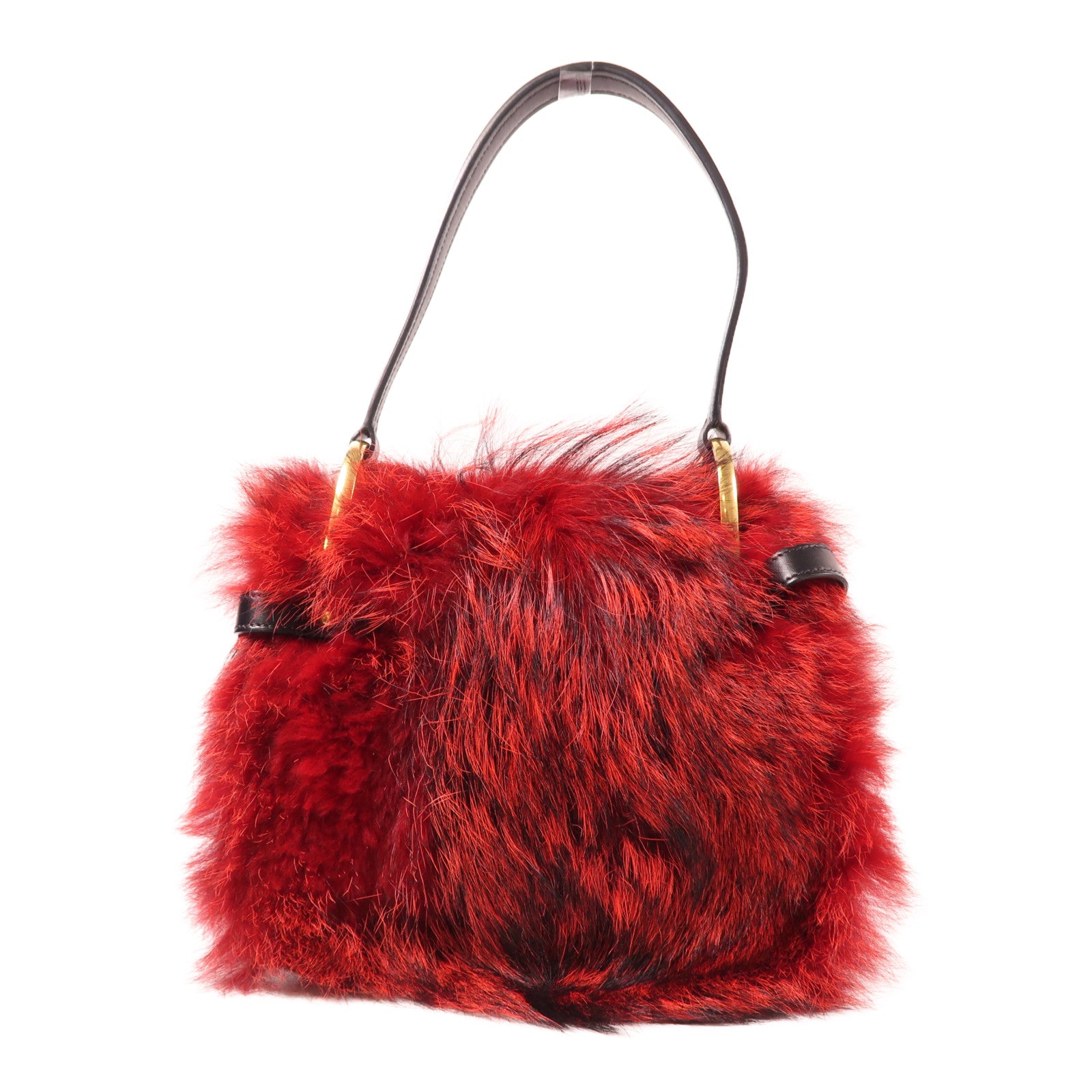 PRADA 【激減優惠】狐狸毛/皮革Shoulder Bag金扣手挽肩背兩用袋