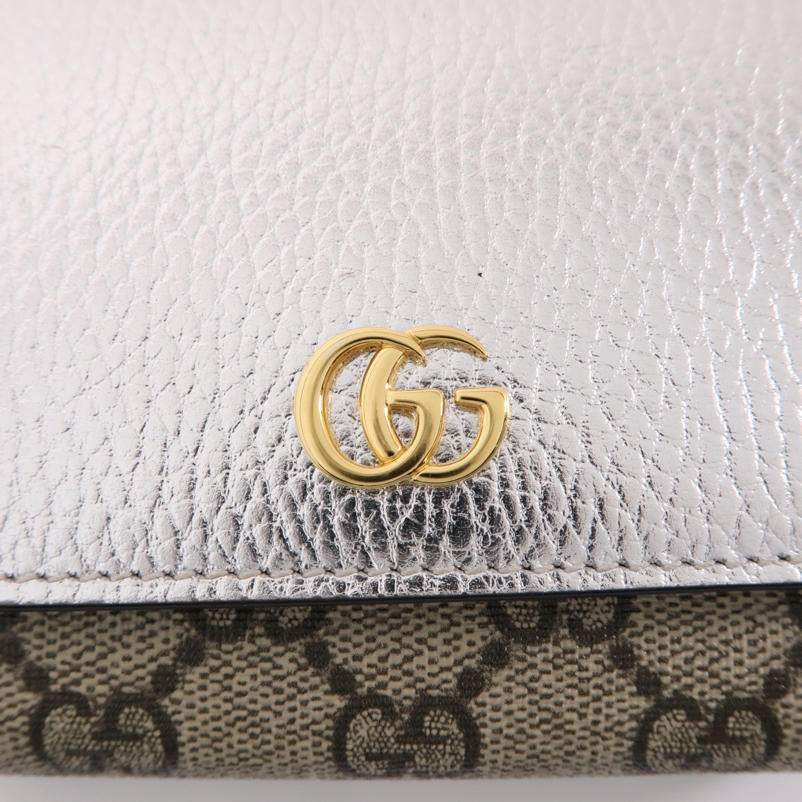 GUCCI 塗層帆布GG Marmont Wallet金扣錢包棕色/銀色