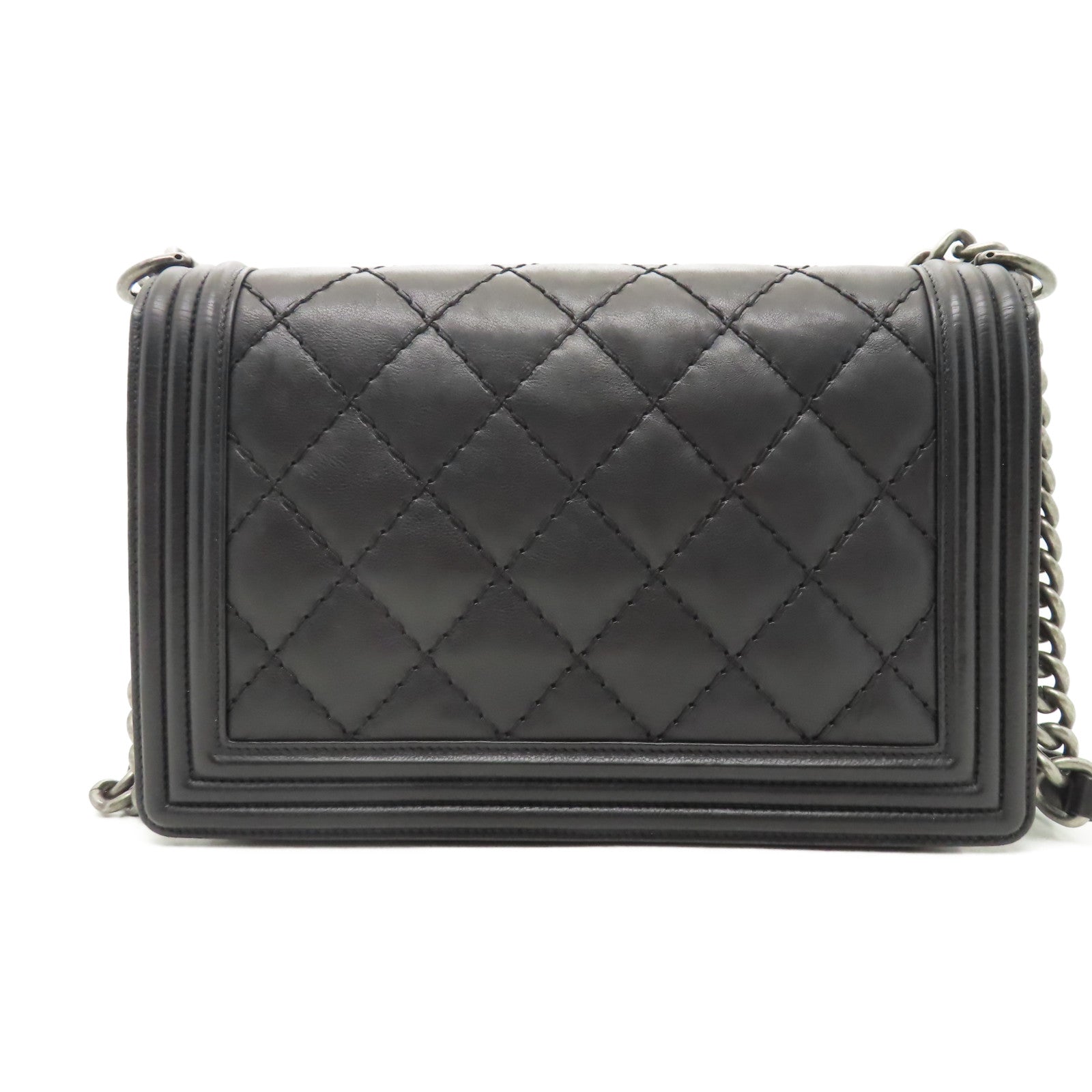 CHANEL **【激減優惠】菱格羊皮皮革Boy Shoulder Bag銀扣鏈帶肩背袋黑色