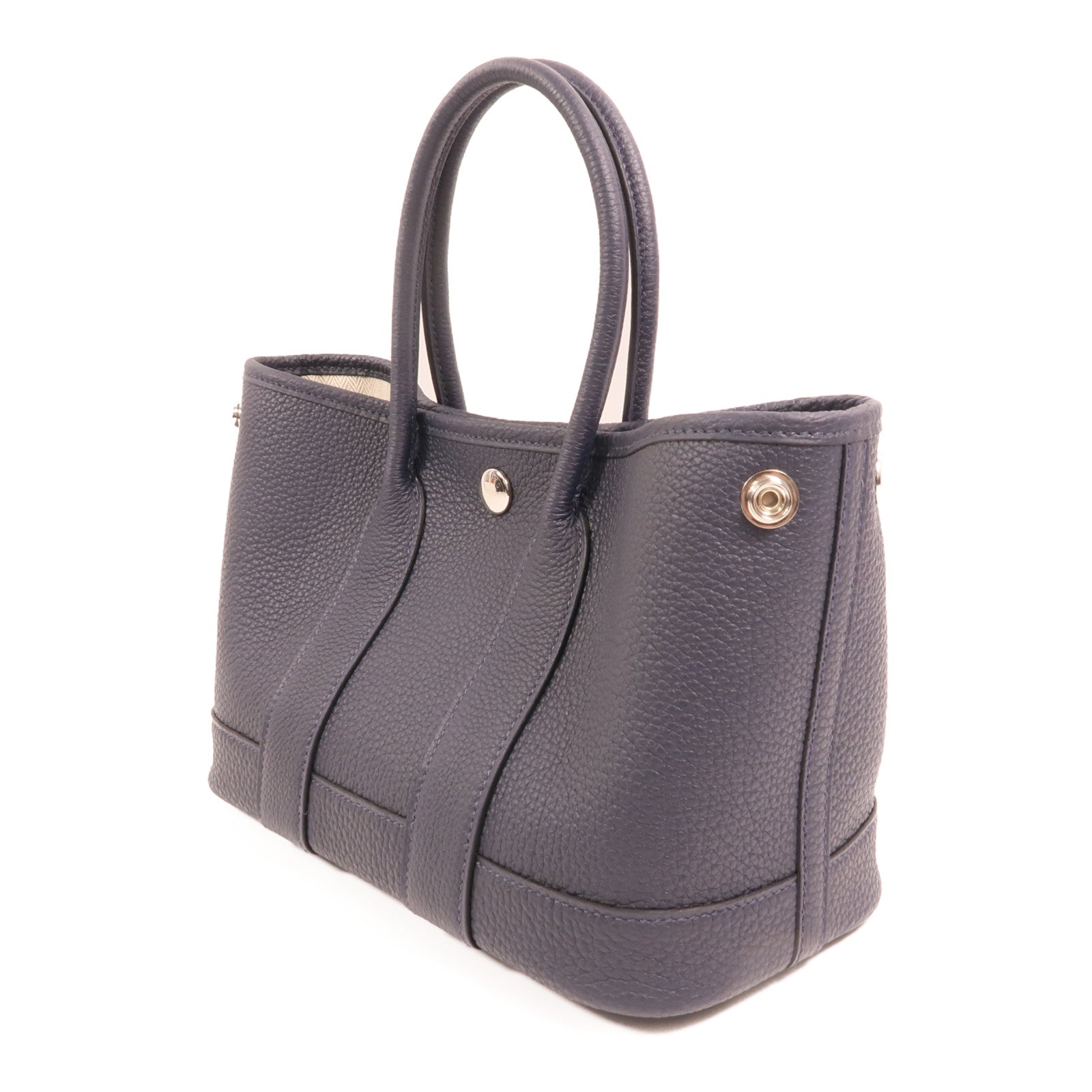HERMES Negonda皮革Mini Garden Party銀扣手挽袋Bleu Nuit