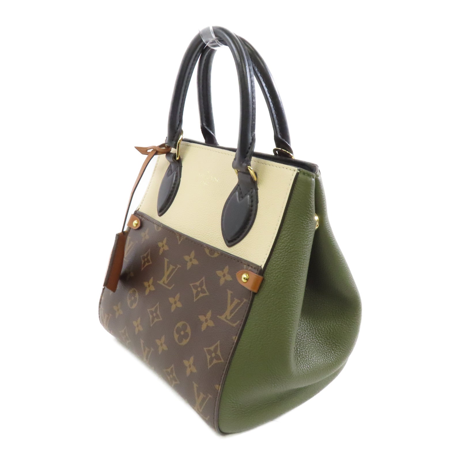 LOUIS VUITTON Monogram Fold Tote金扣手挽肩背兩用袋啡色/綠色/米色