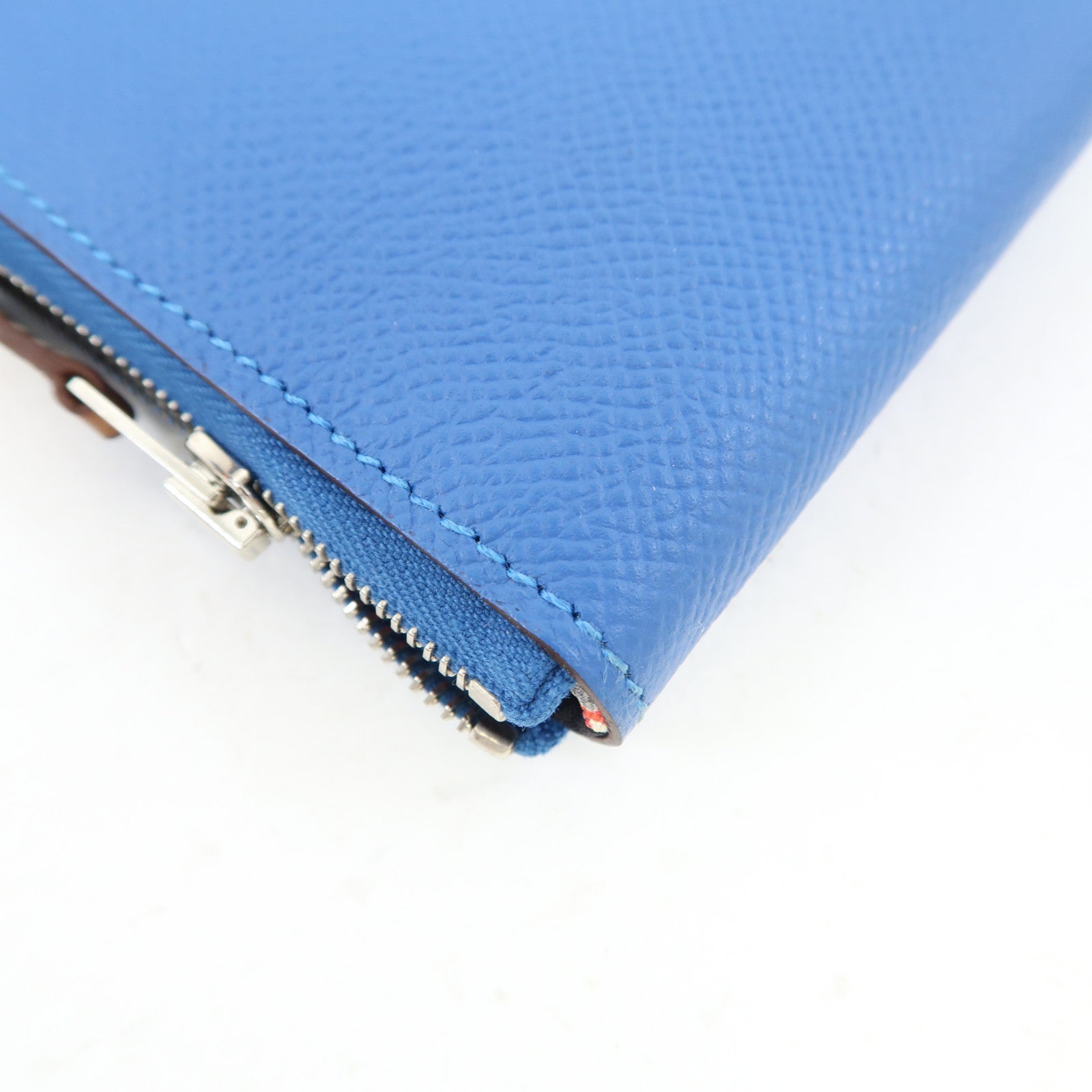 HERMES Epsom皮革Silk In Long Wallet銀扣長錢包藍色