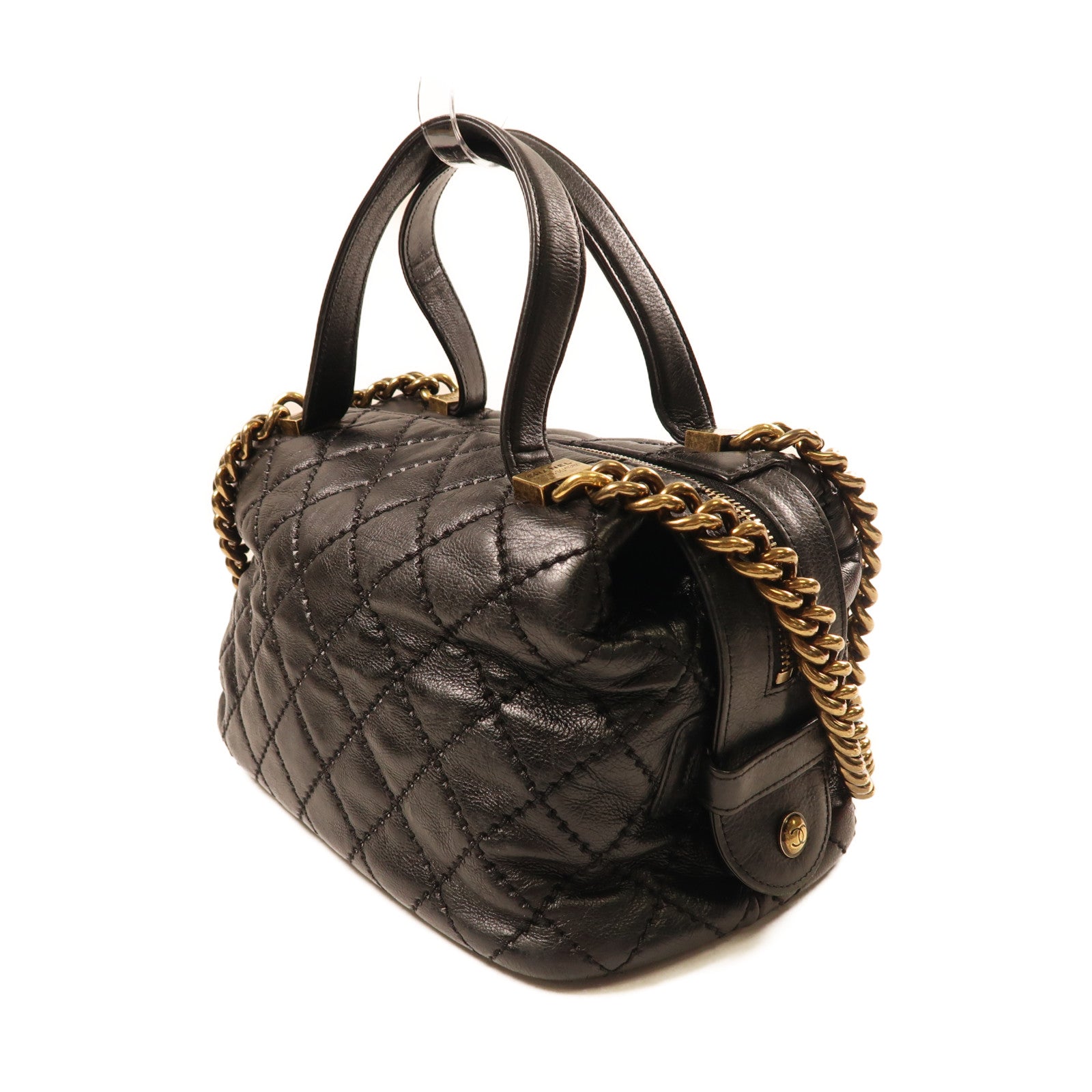 CHANEL 牛皮皮革2Way Shoulder Bag金扣鏈帶手挽肩背兩用袋黑色