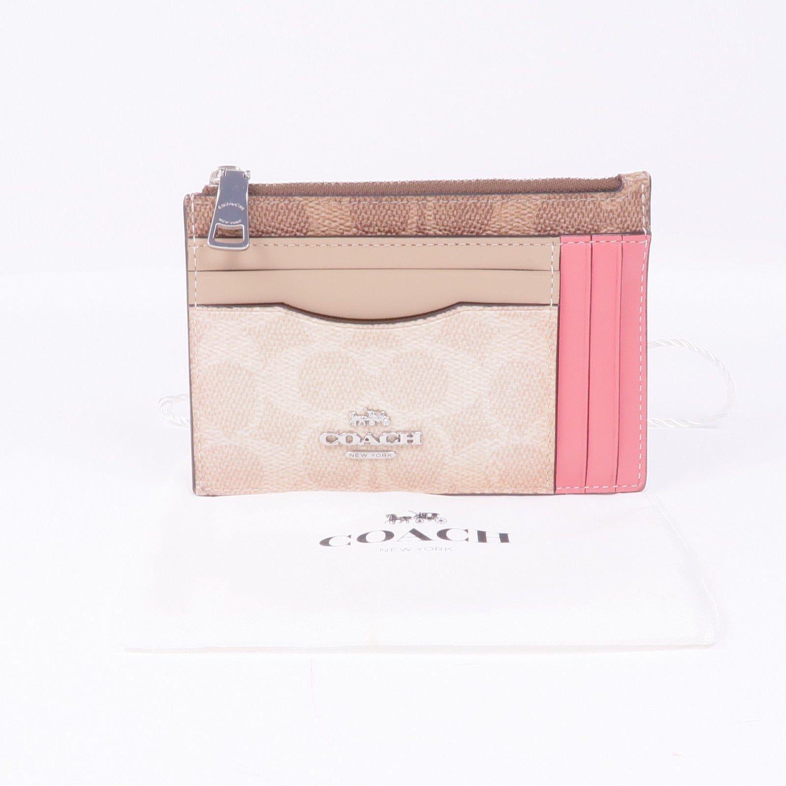 COACH 塗層帆布/皮革Card/Coin Case銀扣零錢包/卡片套