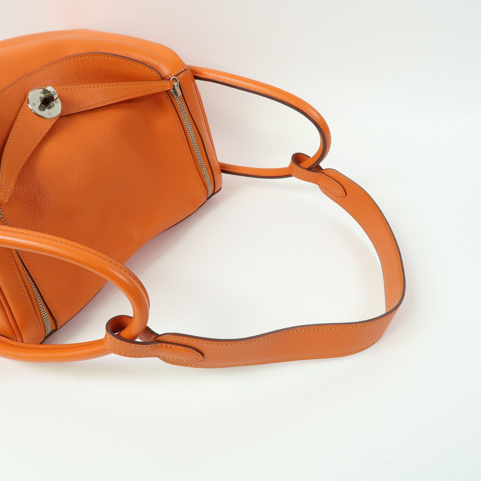 HERMES Evercolor皮革Lindy 30銀扣手挽肩背兩用袋Orange Poppy/橙色